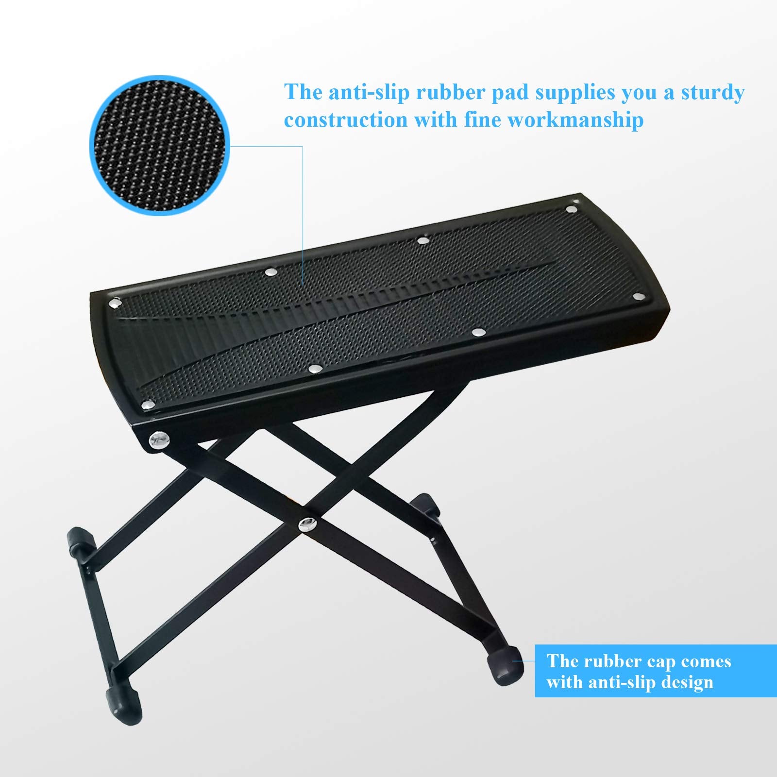 Guitar Foot Rest Stool Height Adjustable Footstool Excellent Stability with Rubber End Caps and Non-Slip Rubber Pad for Classica