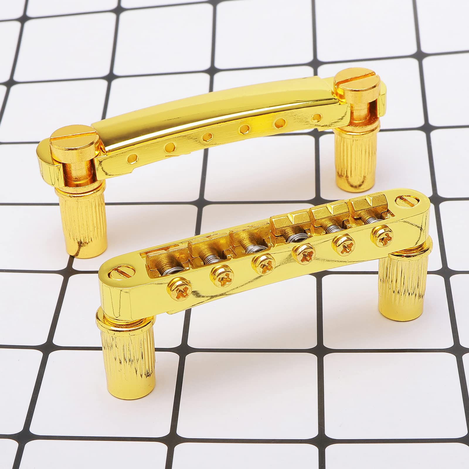 Unxuey Tune-O-Matic Bridge Tailpiece with Studs Roller Saddle Bridge for SG Les Paul LP Style Guitar, Gold