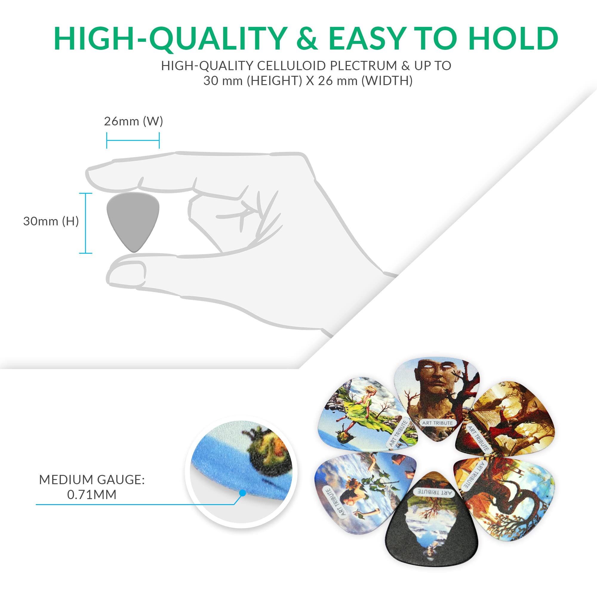 Surreal Art Guitar Picks 12 Pack W/Tin Box & Picks Holder Celluloid Medium Artworks Inspired By Salvador Dali Best Gift for Guit