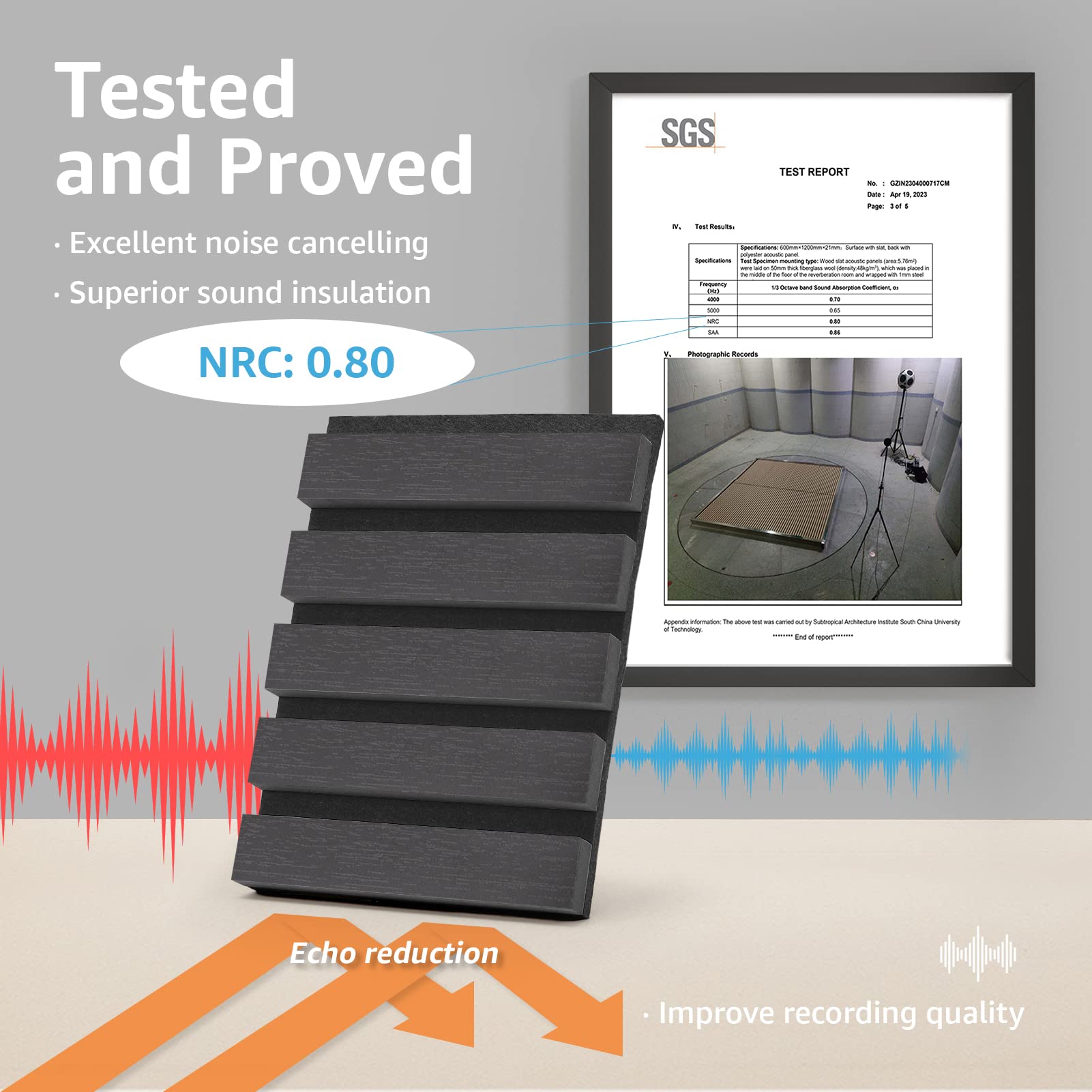 Art3d 2 Wood Slat Acoustic Panels for Wall and Ceiling - 3D Fluted Sound Absorbing Panel with Wood Finish - Matte Black