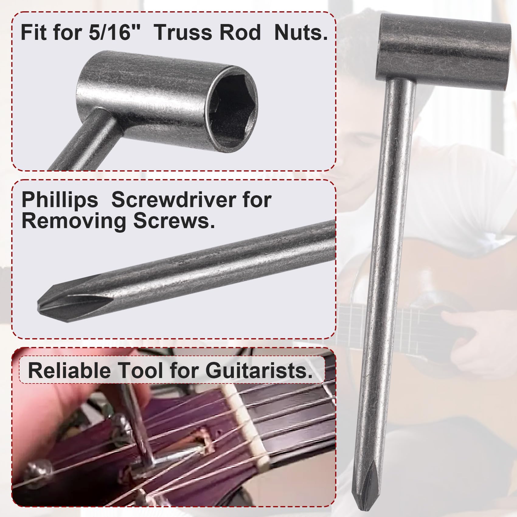 SmallCat Guitar Truss Rod Wrench, 5/16 Inch Guitar Repair Adjustment Wrench with Cross Screwdriver, Black Guitar Neck Repair Acc