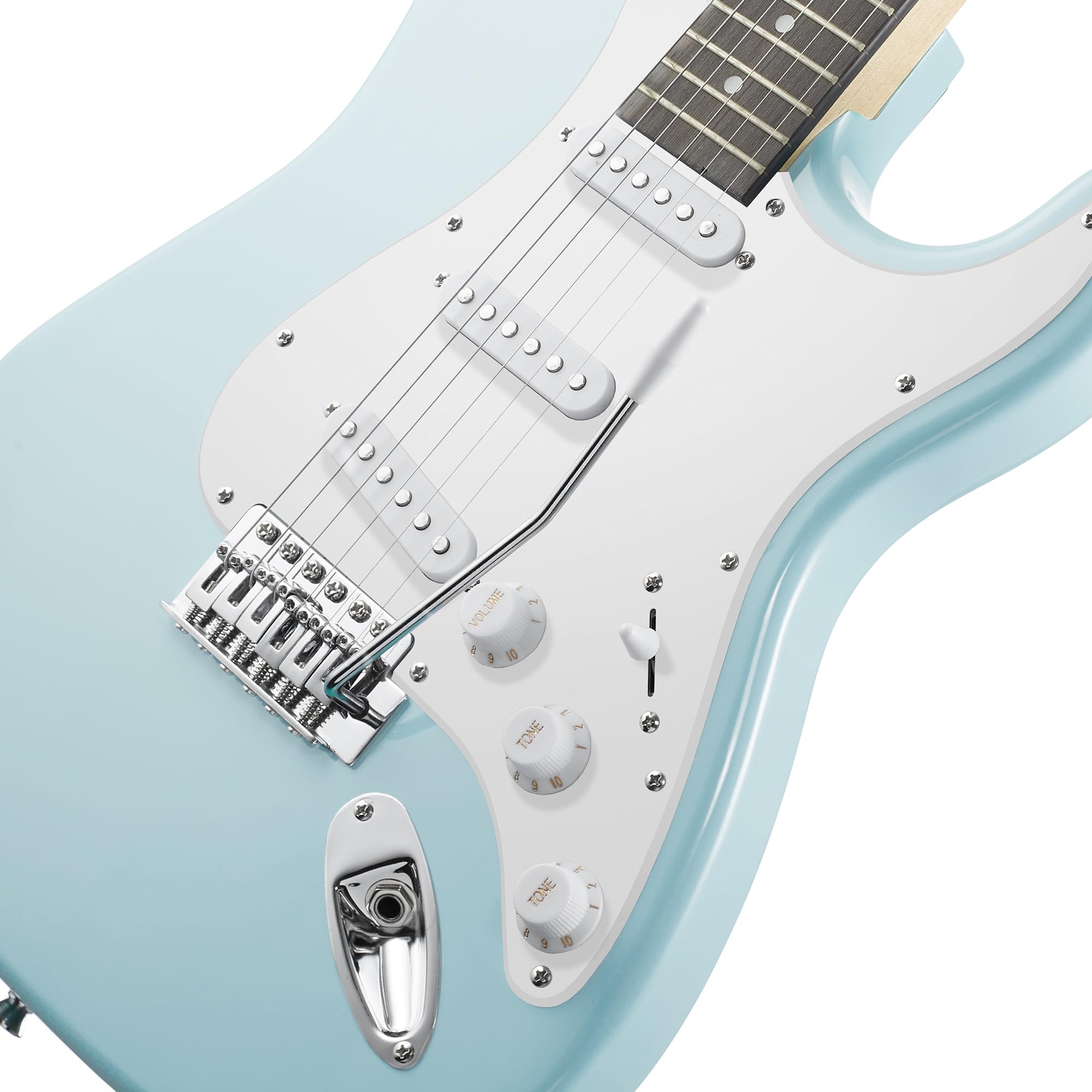 Ashthorpe 39-Inch Electric Guitar (Light Blue-Silver), Full-Size Guitar Kit with Padded Gig Bag, Tremolo Bar, Strap, Strings, Ca