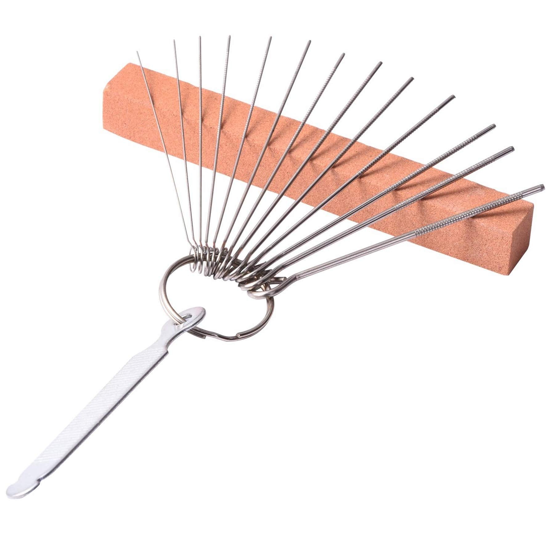 Guitar Bridge Saddle Nut File Set, 13 Different Size Stainless Steel Files with Grinding Stone for Electric Acoustic Guitar Ukul