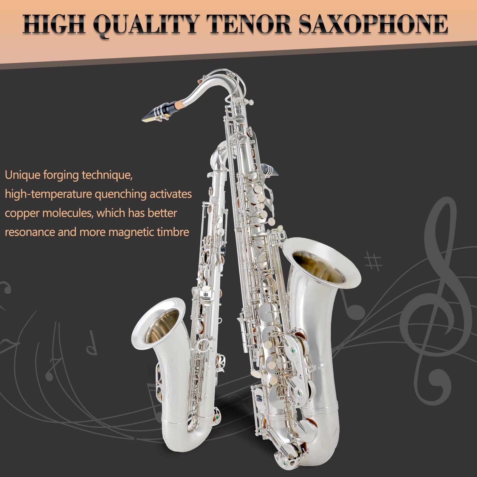 EASTROCK Nickel Tenor Saxophone B Flat Tenor Sax Professional Tenor Saxophone for Beginners Students Kids and Musicians with Car