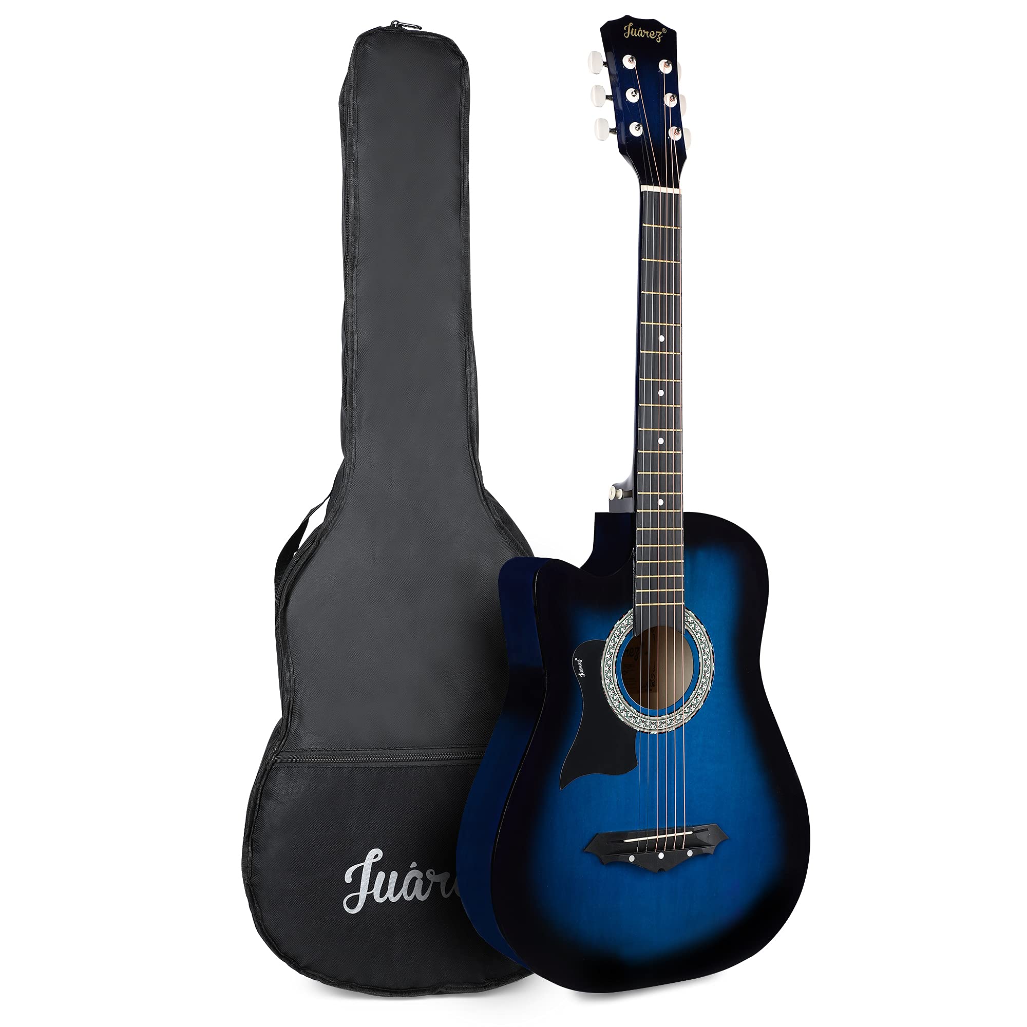 Juarez Acoustic Guitar, [Left Handed] 38 Inch Cutaway, 38Cl/Tbls With Bag, Strings, Pick And Strap, Blue Sunburst