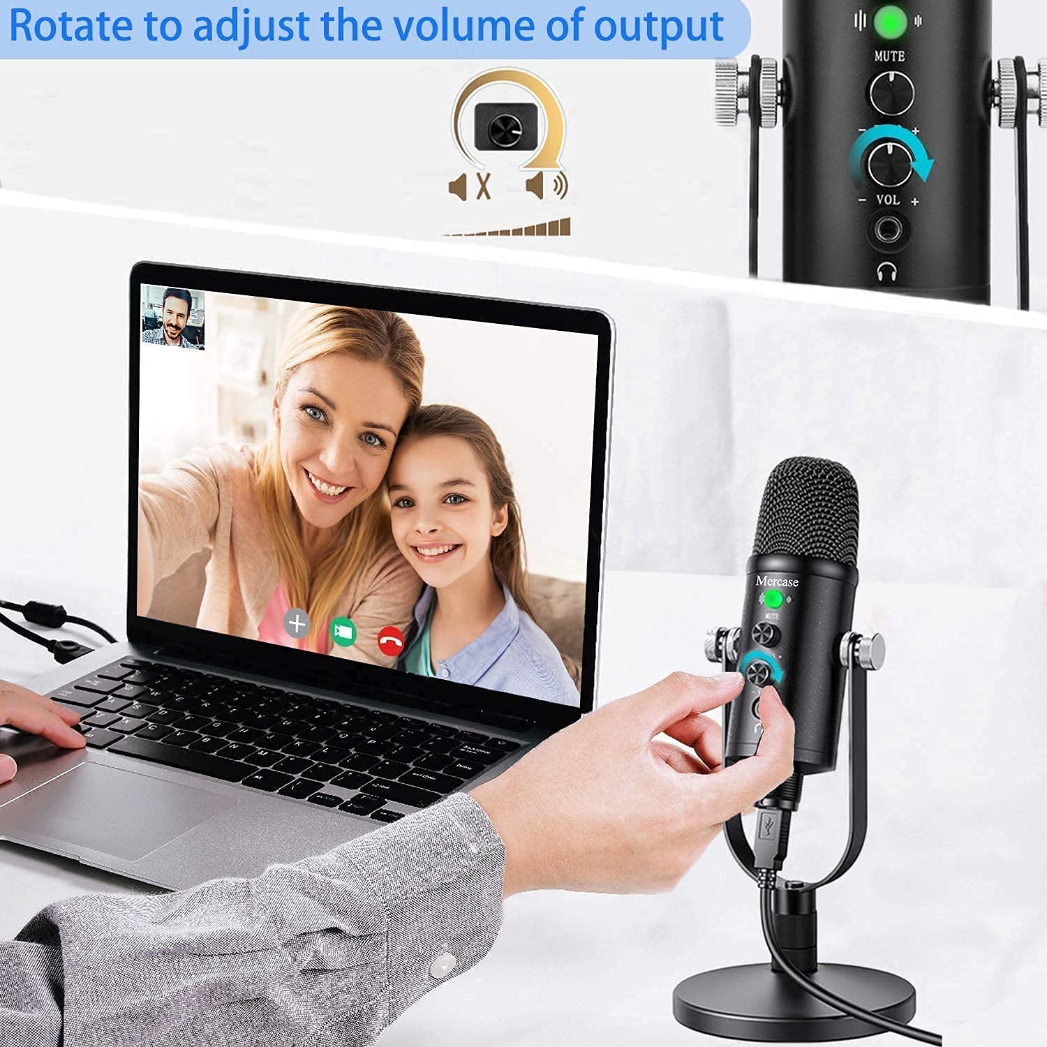 Mercase USB Condenser Microphone for Computer,Mac,Smartphone,PS4 and PS5, ASMR Mic with Noise Cancelling and Reverb, for Recordi