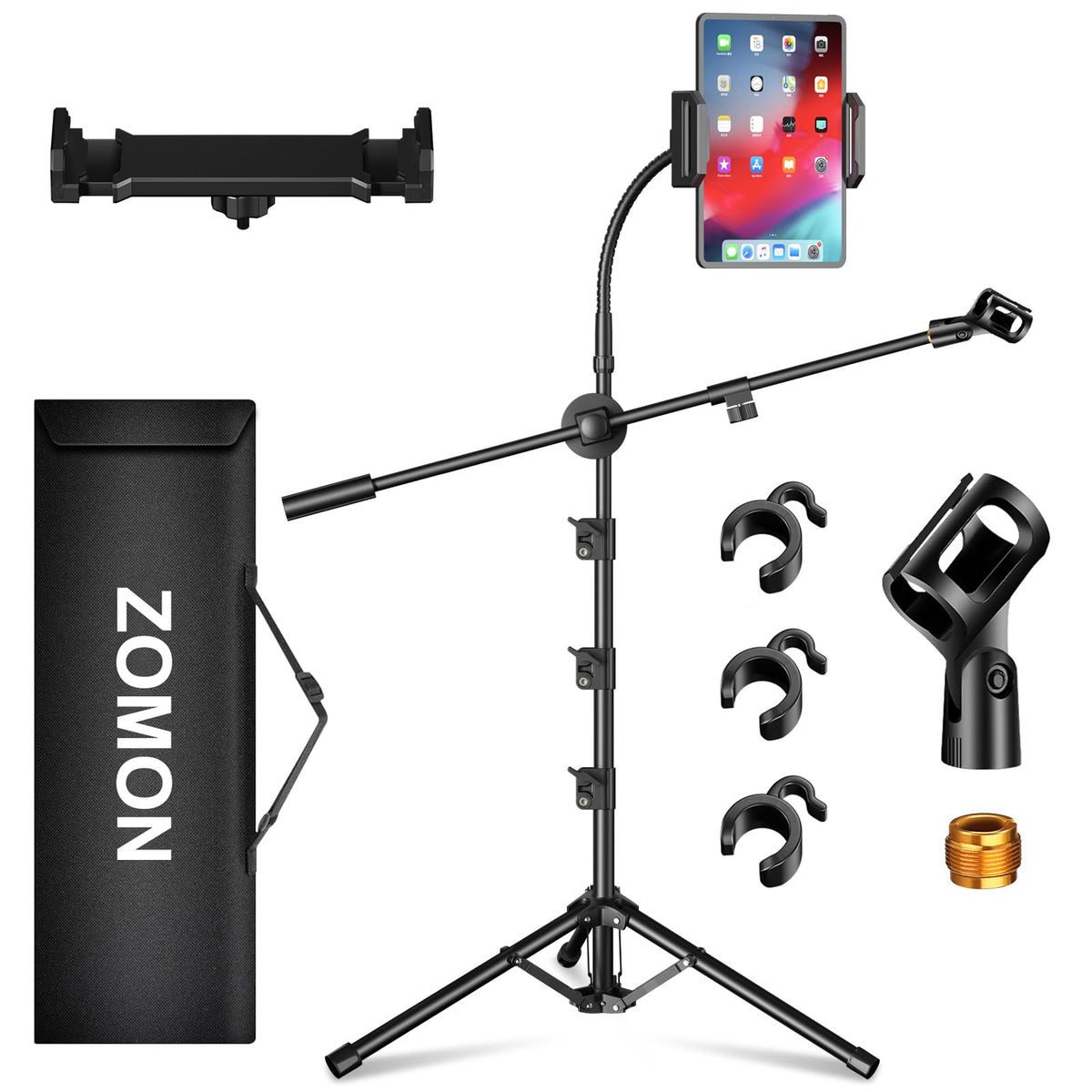 Zomon Mic Stand,6 In 1 Microphone Stand Floor Boom Mic Stand, Support Boom Gooseneck Mic Clips Tablet Phone Holder Any Combinati