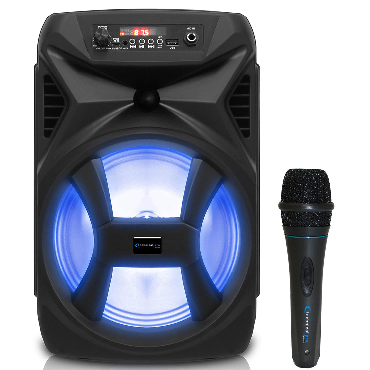 Technical Pro 500 Watts Portable 8 Inch Bluetooth Speaker W/Woofer & Tweeter, True Wireless Stereo W/Digital Processing Wired Mi