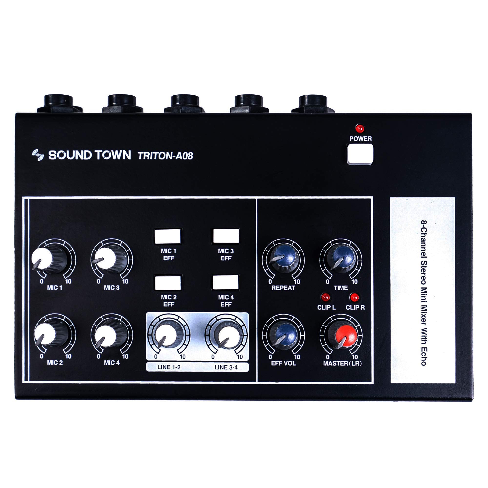8-Channel Mono Stereo Karaoke Mini Mixer with 1/4    Inputs and Outputs, Echo/Delay Effect and Depth Controls (TRITON-A08)