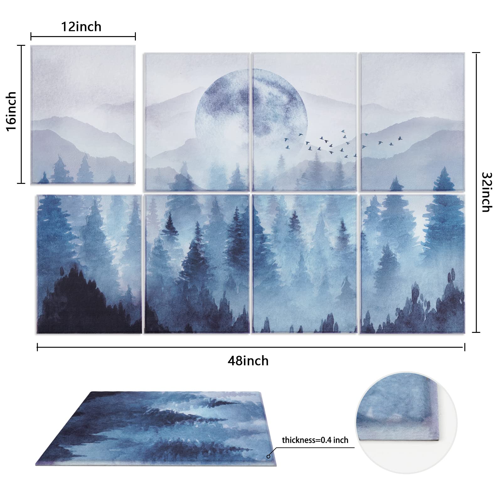 Tutmyrea Art Acoustic Panels, 48'' x 32'' Self-adhesive Sound Proofing Padding 8 Pack Acoustical Soundproof Wall Panels, Decorat