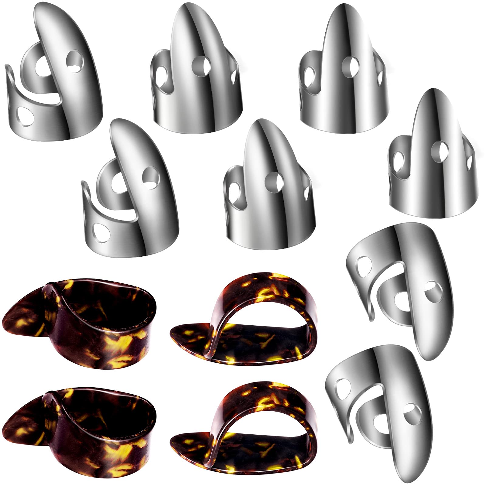 Shappy 12 Pcs Steel Finger Picks Set, Including Stainless Steel Finger Picks And Thumb Picks, Metal Finger Picks Adjustable Bass
