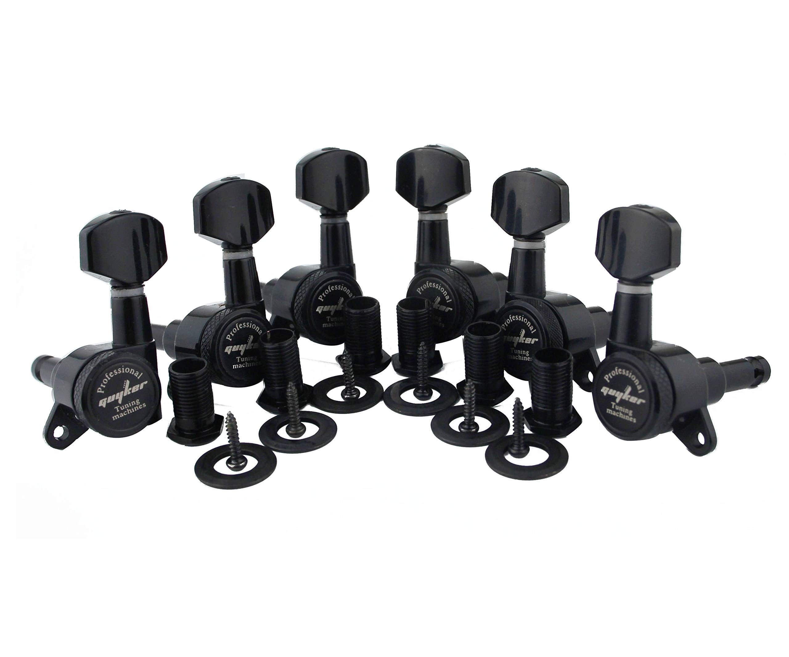 Guyker Guitar Locking Tuners (3L + 3R Handed) - 1:18 Lock String Tuning Key Pegs Machine Head With Hexagonal Handle Replacement