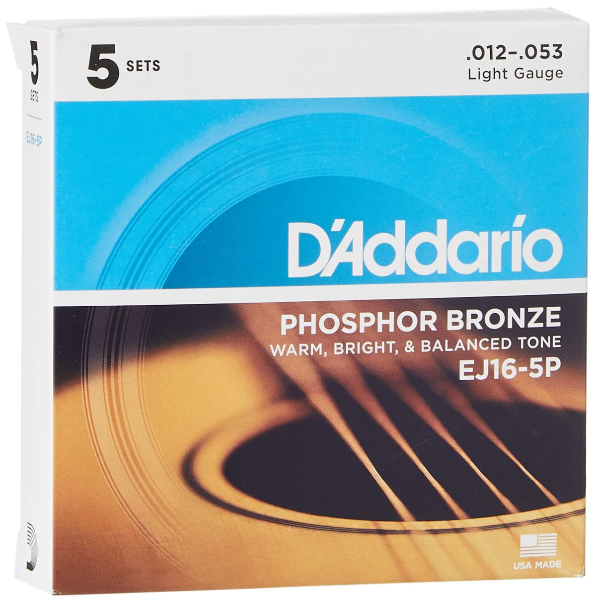 Daddario Guitar Strings - Phosphor Bronze Acoustic Guitar Strings - Ej16-5P - Rich, Full Tonal Spectrum - For 6 String Guitars -