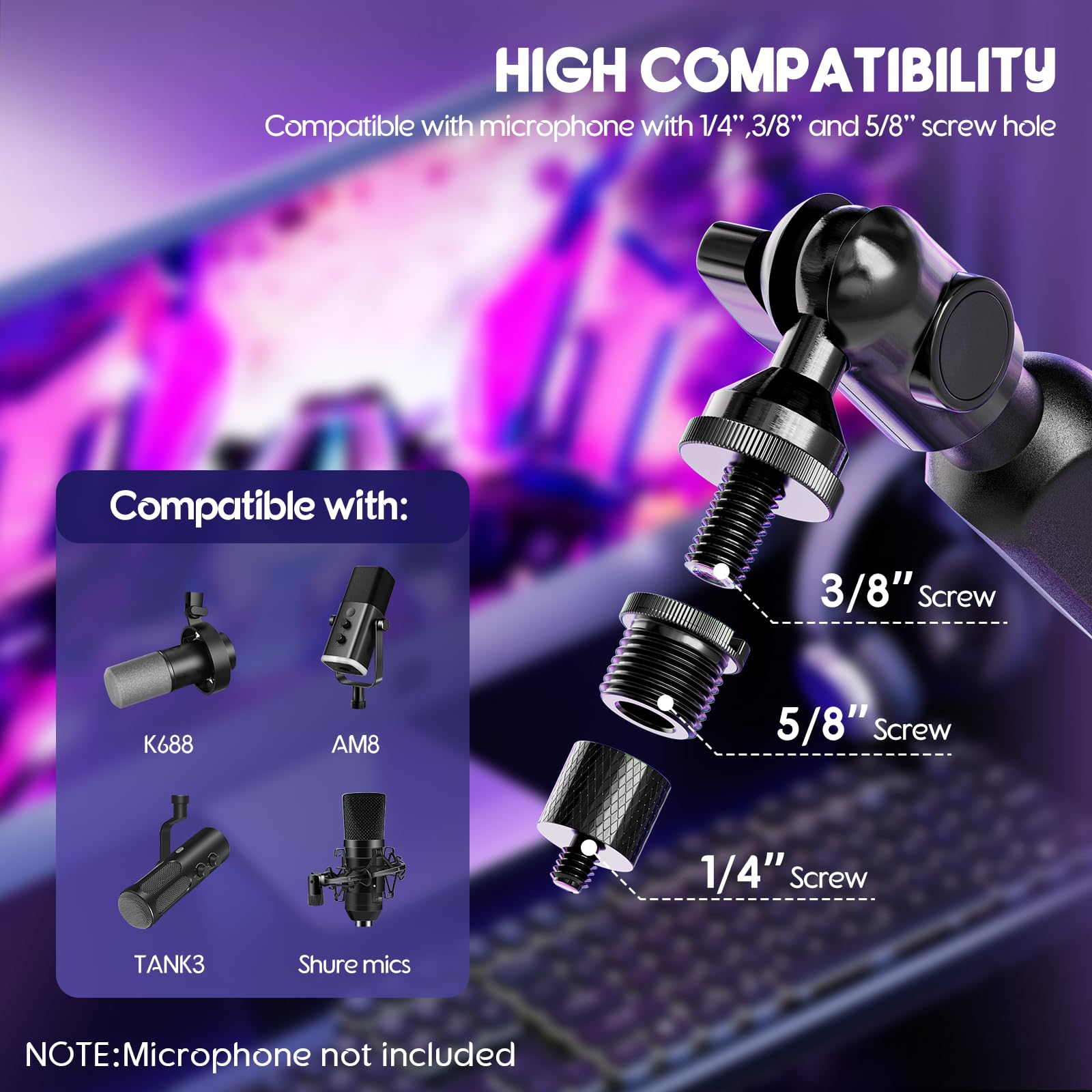 Emart Low Profile Mic Arm, Microphone Boom Arm Stand with Desk Mount, Podcast Streaming Gaming Mike Desktop Holder for Shure sm7