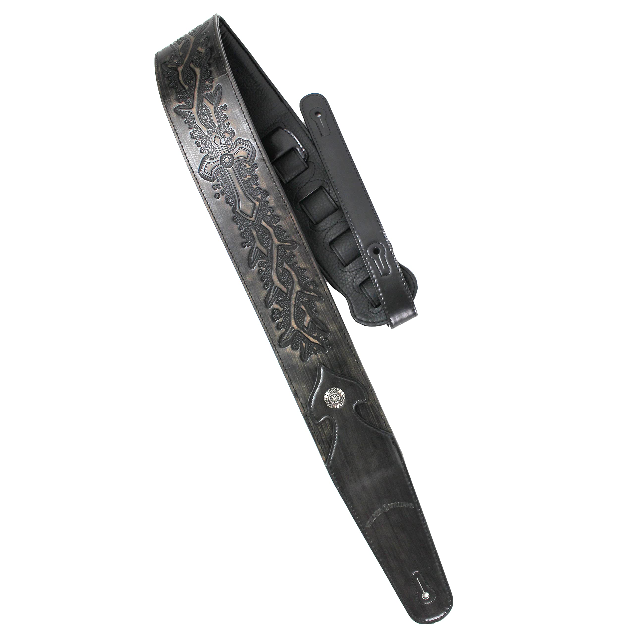 Walker & Williams LIP-04 Slate Gray Leather Strap with Cross and Thorns Tooling