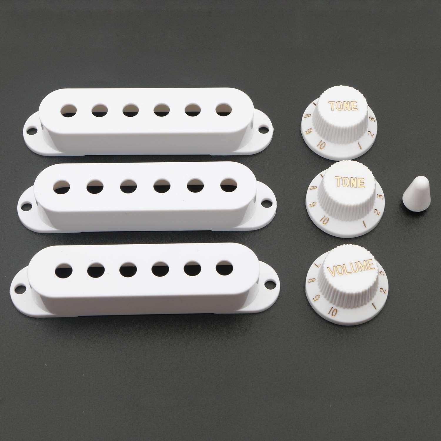 Swhmc Guitar Pickup Cover 6 Hole Single Coil Switch Tip Holder 2 Tone 1 Volume Knobs Set Strat Guitar White
