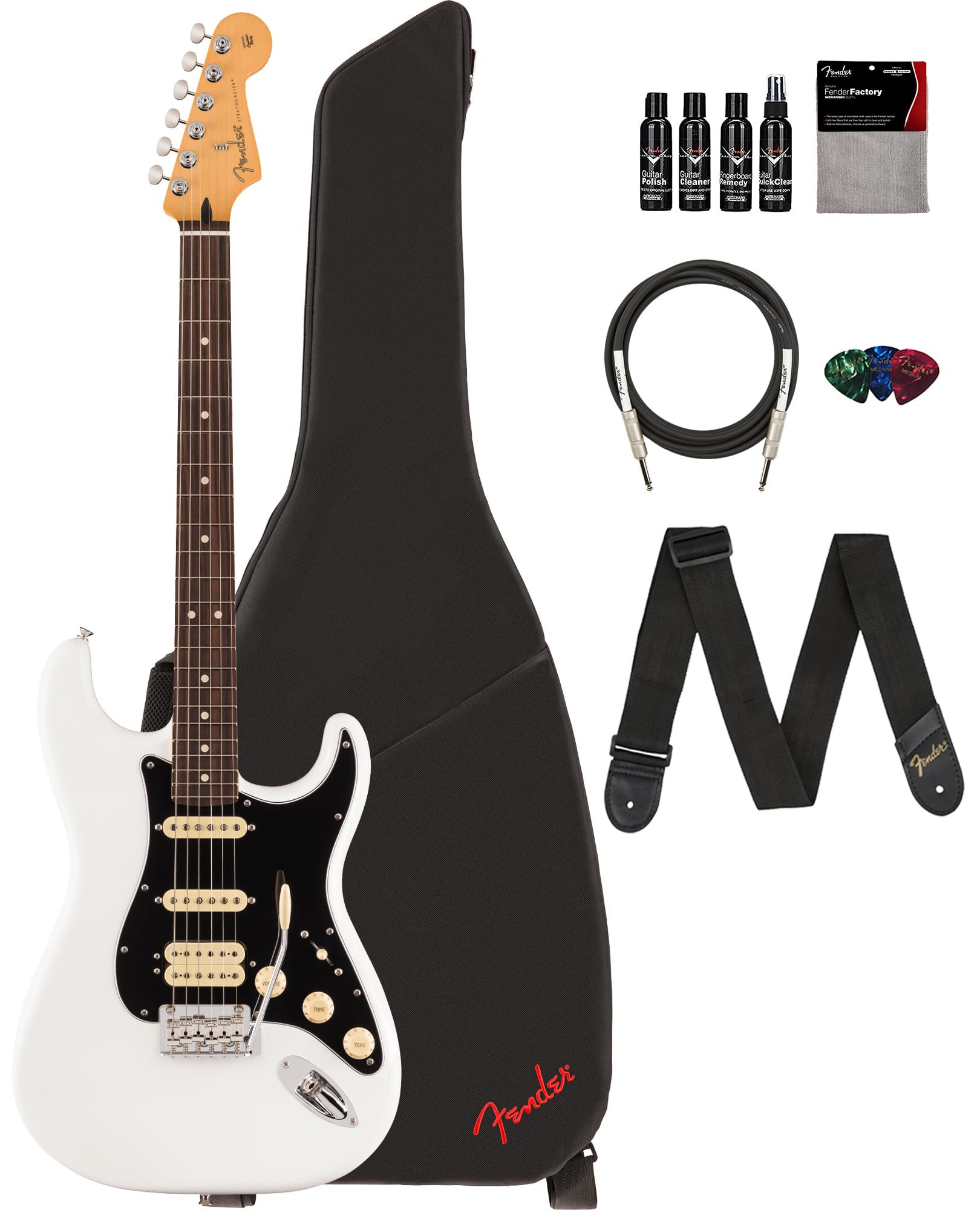 Fender Player Ii Stratocaster Hss - Polar White Bundle With Gig Bag, Strap, Cable, 3-Pack Picks And Guitar Cleaning Kit