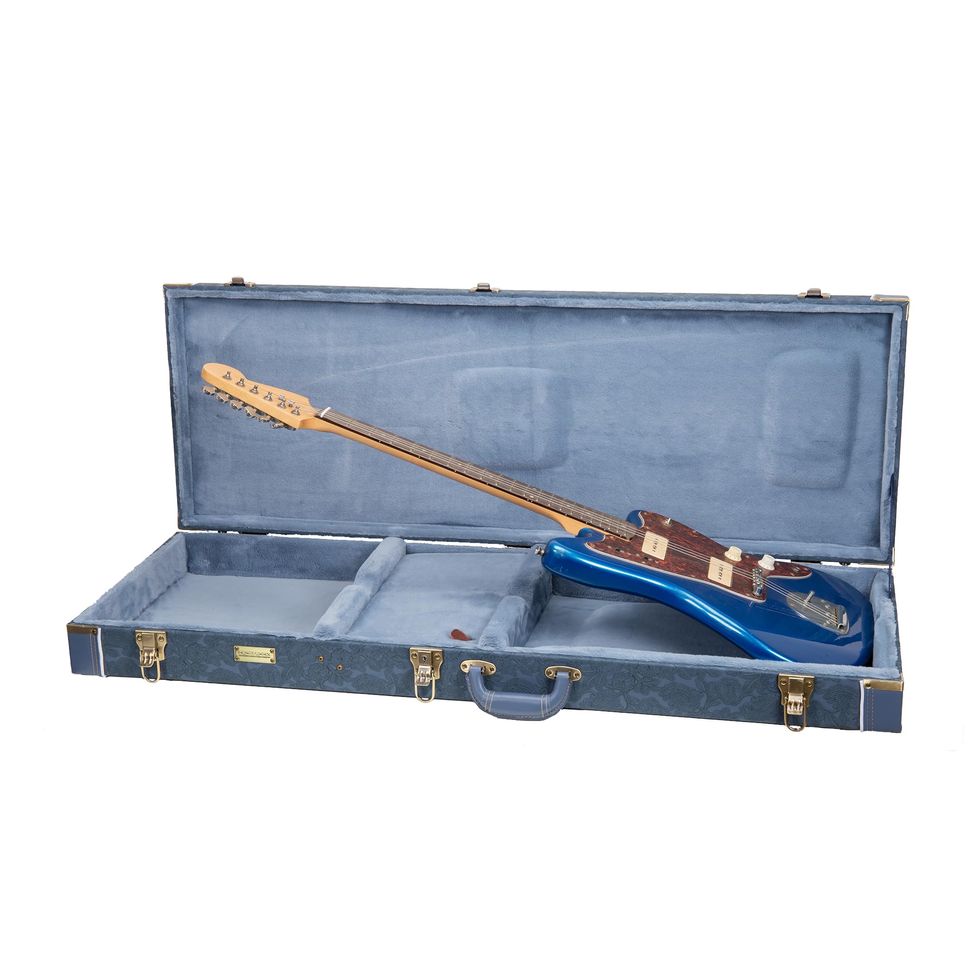 Crossrock Relief Series Jazzmaster/Jaguar Guitar Case For Offset Electric Guitars | Carved Smoke Blue Finish, Monochrome Blue Ve