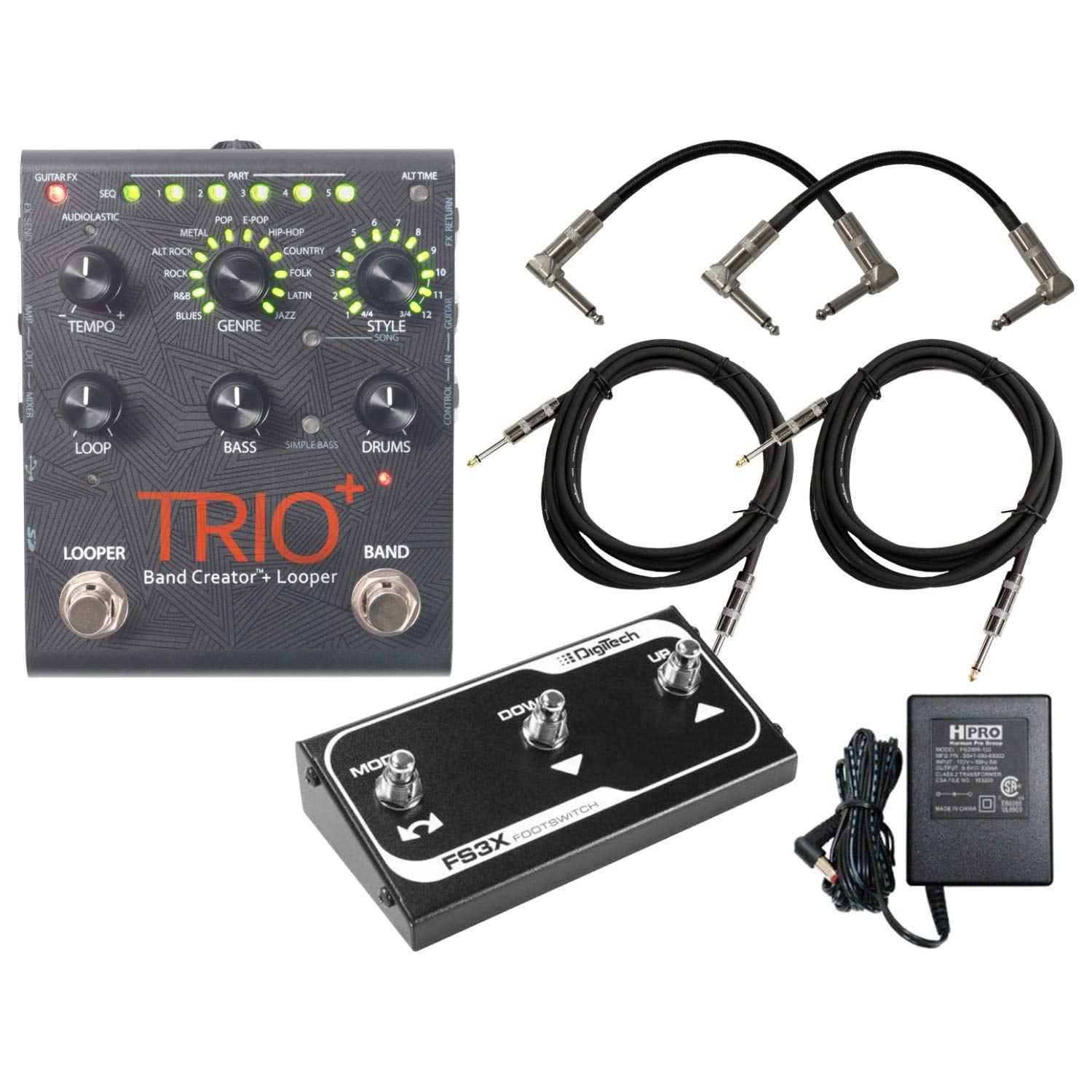 Digitech Trio+ Band Creator + Looper W/ Fs3X Footswitch, 4 Cables, And Power Supply