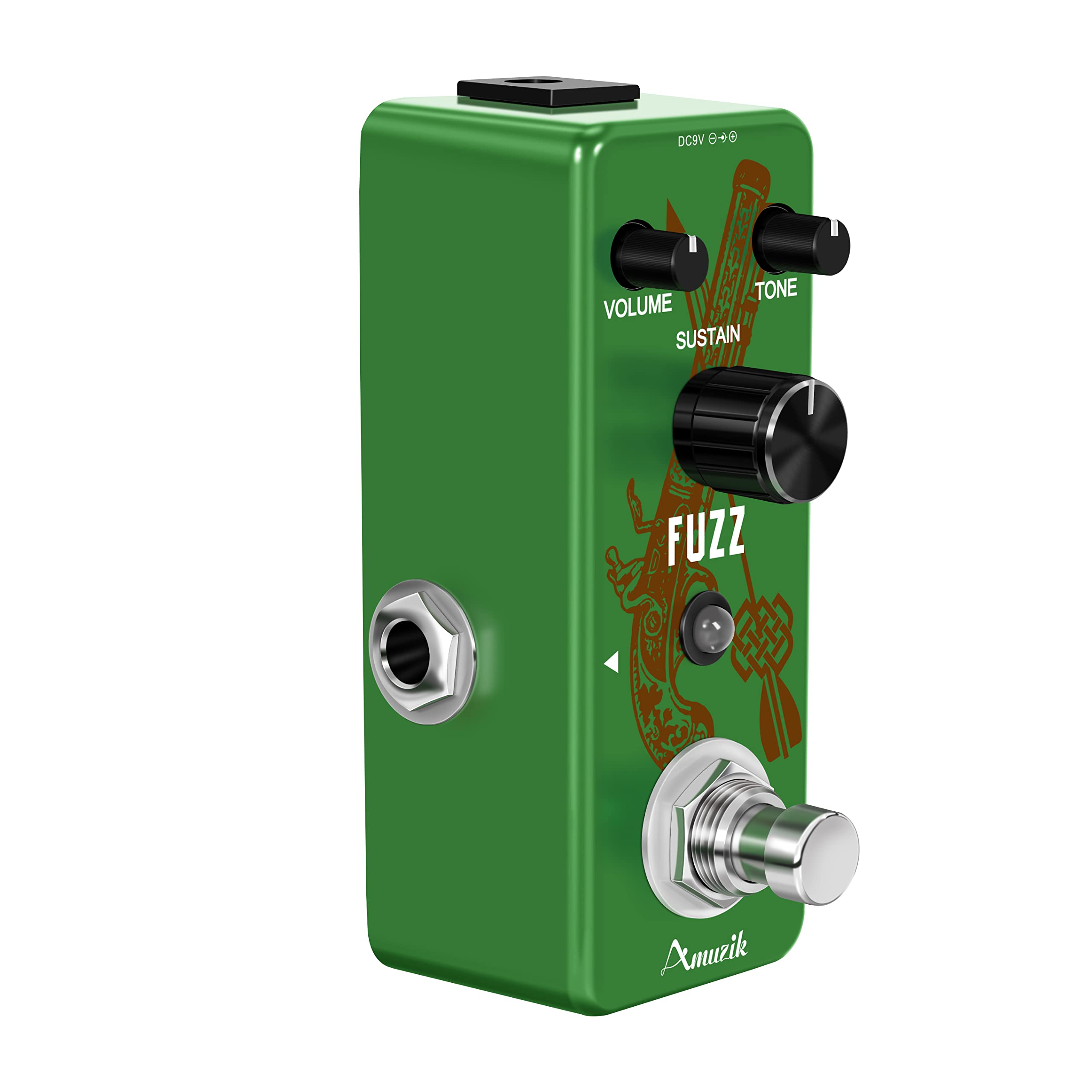 Amuzik Fuzz Pedal - Analog Fuzz Distortion Effects Pedal for Electric Guitar - True Bypass, Mini Size