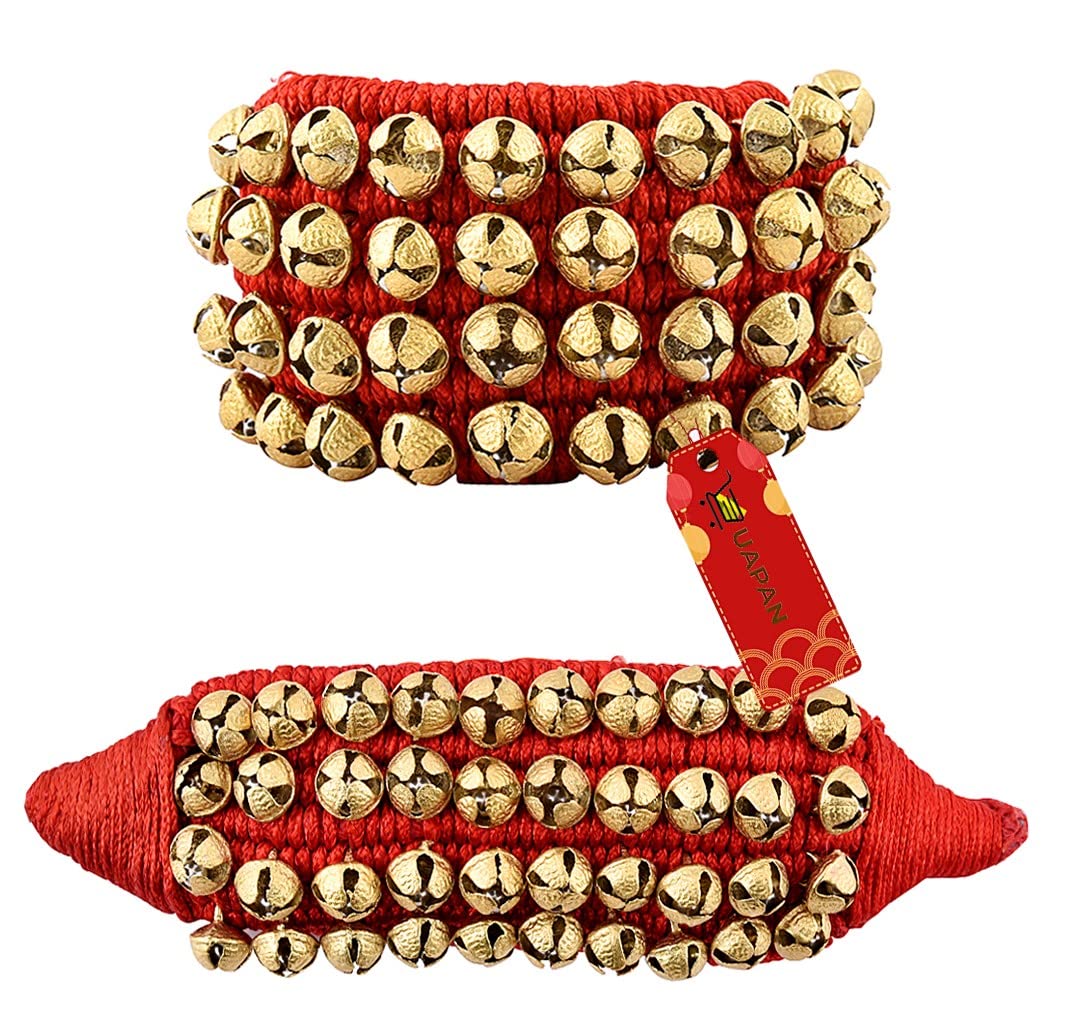 Uapan Brass Big Ghungroo Bells (4 Line Pad, Red, Pair)
