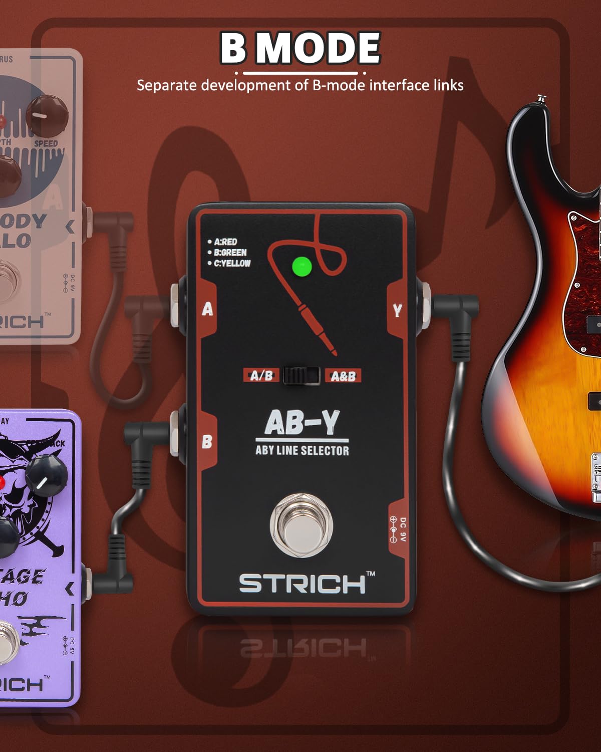 STRICH Dual Channel ABY Guitar Pedal, Electric Guitar Box Line Selector, Versatile AB Switch, True Bypass for Electric Guitar, D