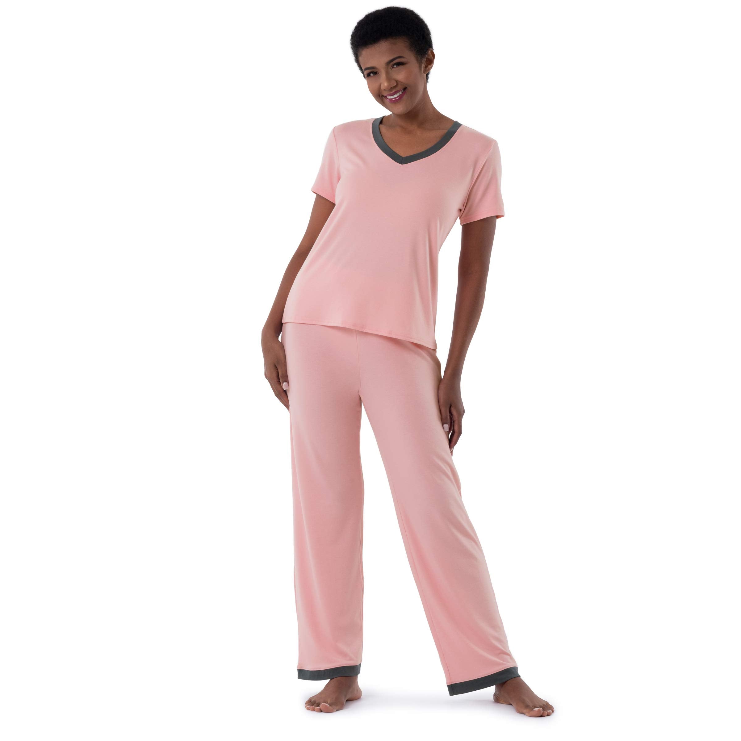 Fruit Of The Loom Womens Plus Size Short Sleeve Tee And Pant 2 Piece Sleep Pajama Set, Soft Pink, 2X
