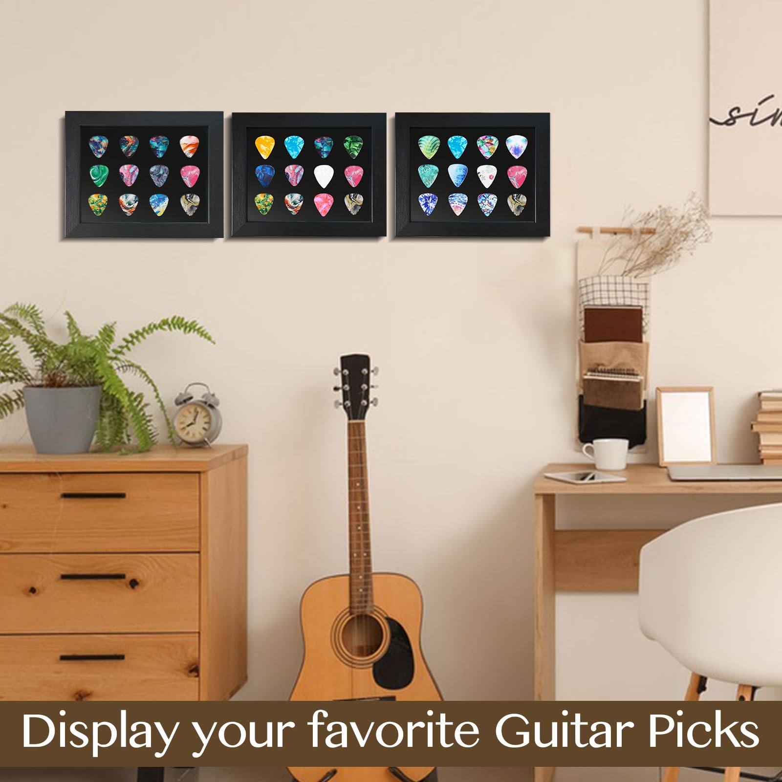 Allenkwok Guitar Pick Display Frame, 8.3'' x 6.7'', Frame for 12 Guitar Picks (0.5-3.0mm), Desktop and Wall Mountable, Perfect f