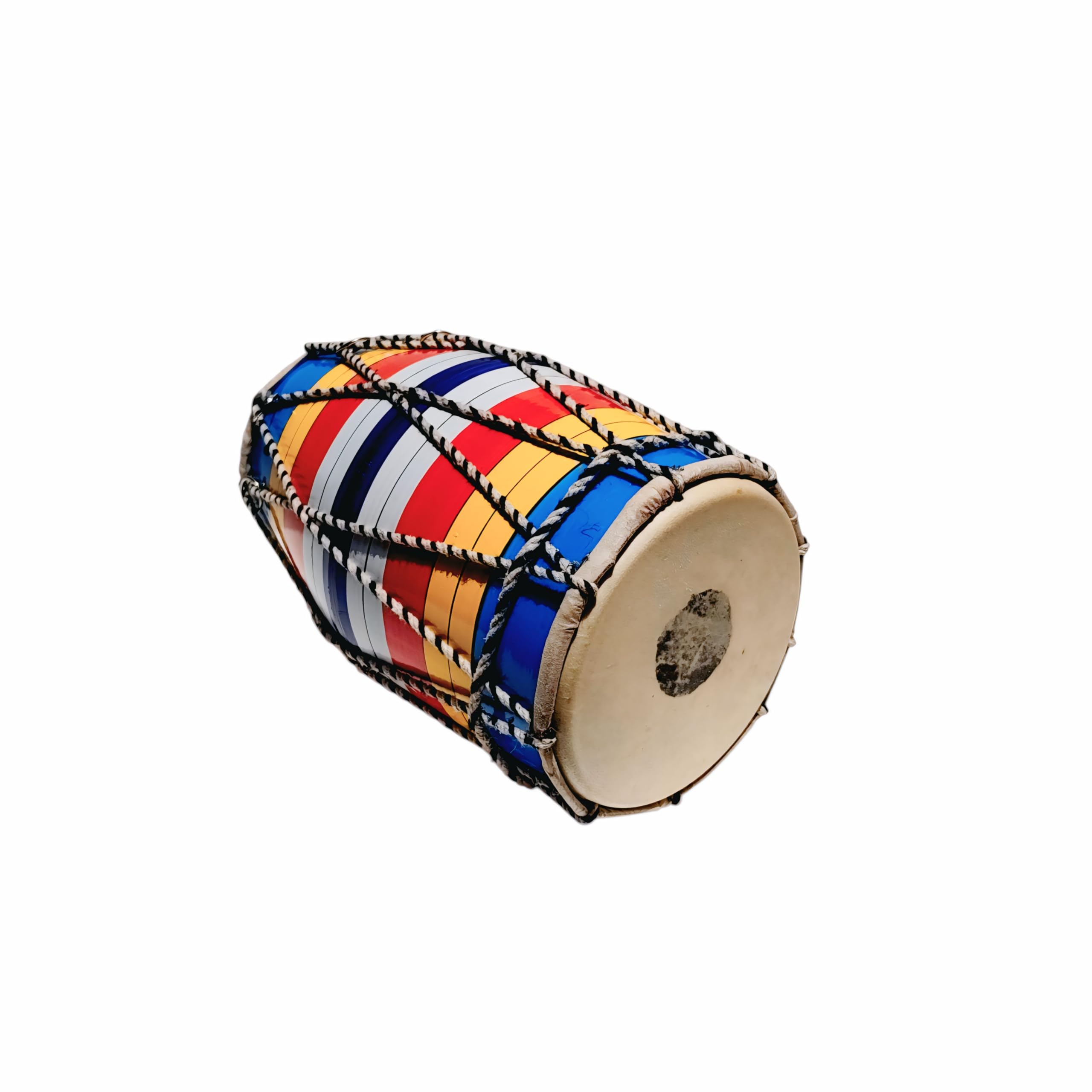 Traditional Dholak Drum, Multicolour Rope-Tuned Barrel Percussion Instrument