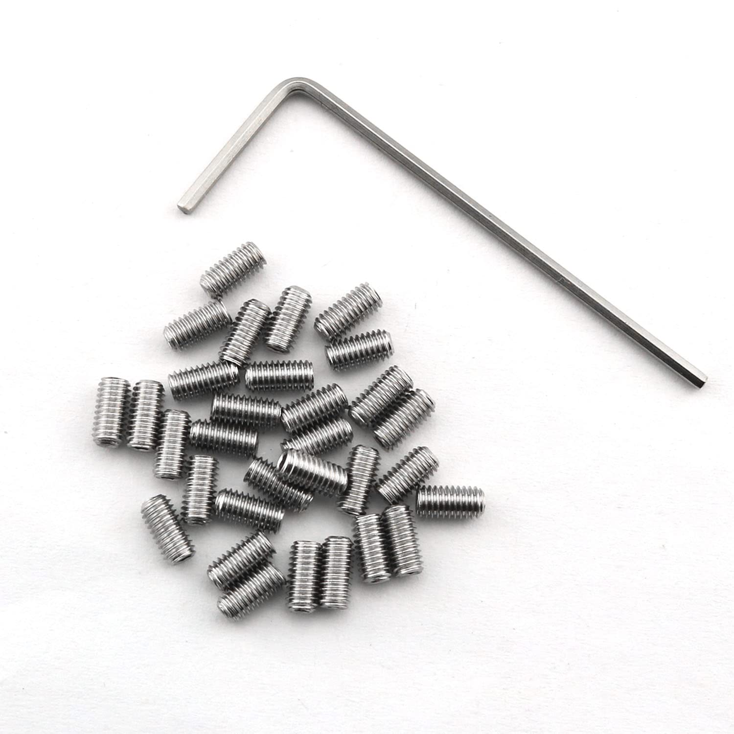Dgbrsm 30Pcs Stainless Steel Guitar Bridge Saddle Height Adjustment Screws For Fender Stratocaster/Telecaster With Wrench, M3X6