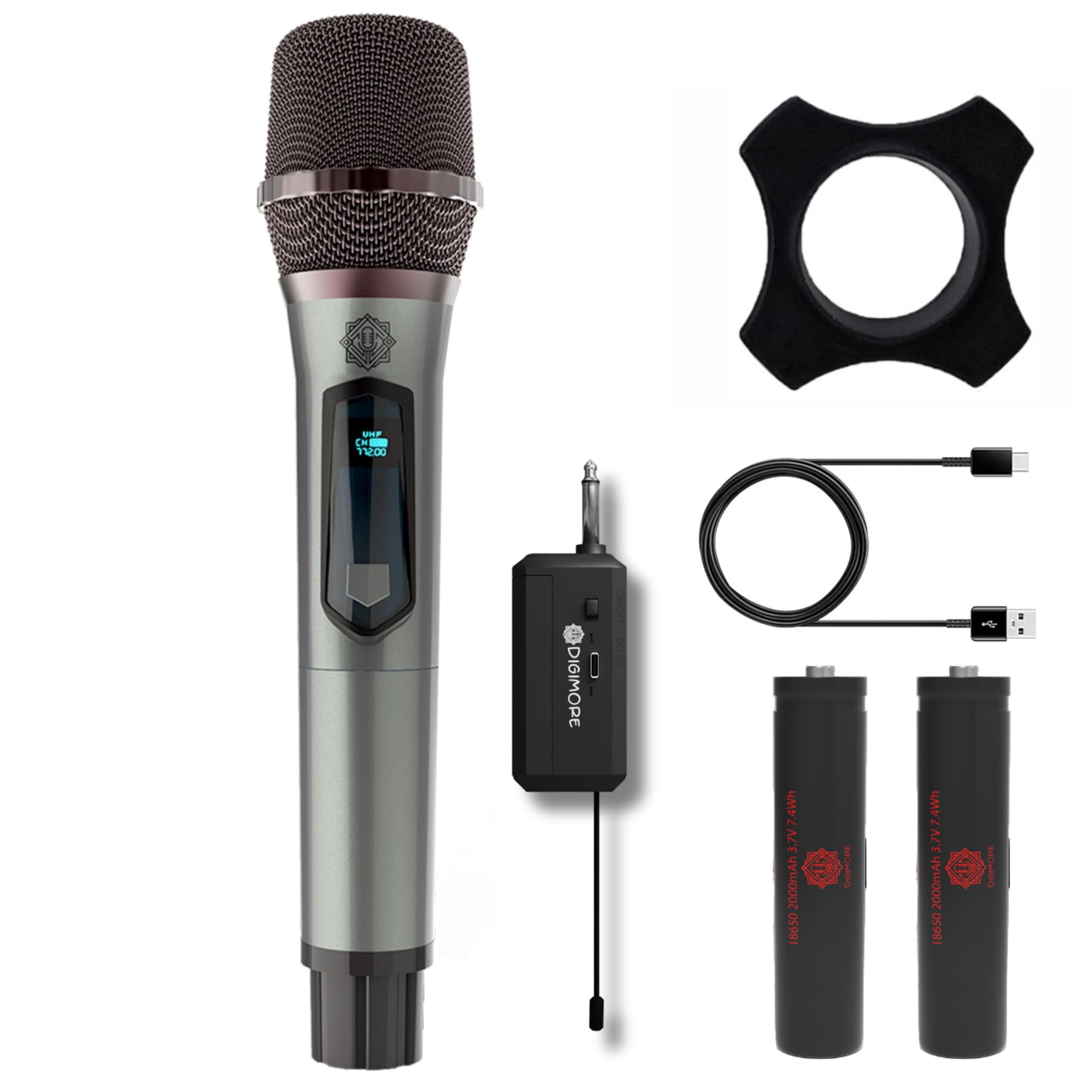 DIGIMORE UHF Wireless Microphone for Singing | 8Hrs Battery | 160ft Range | Type-C Charging | Cordless mic for House Parties, Ou
