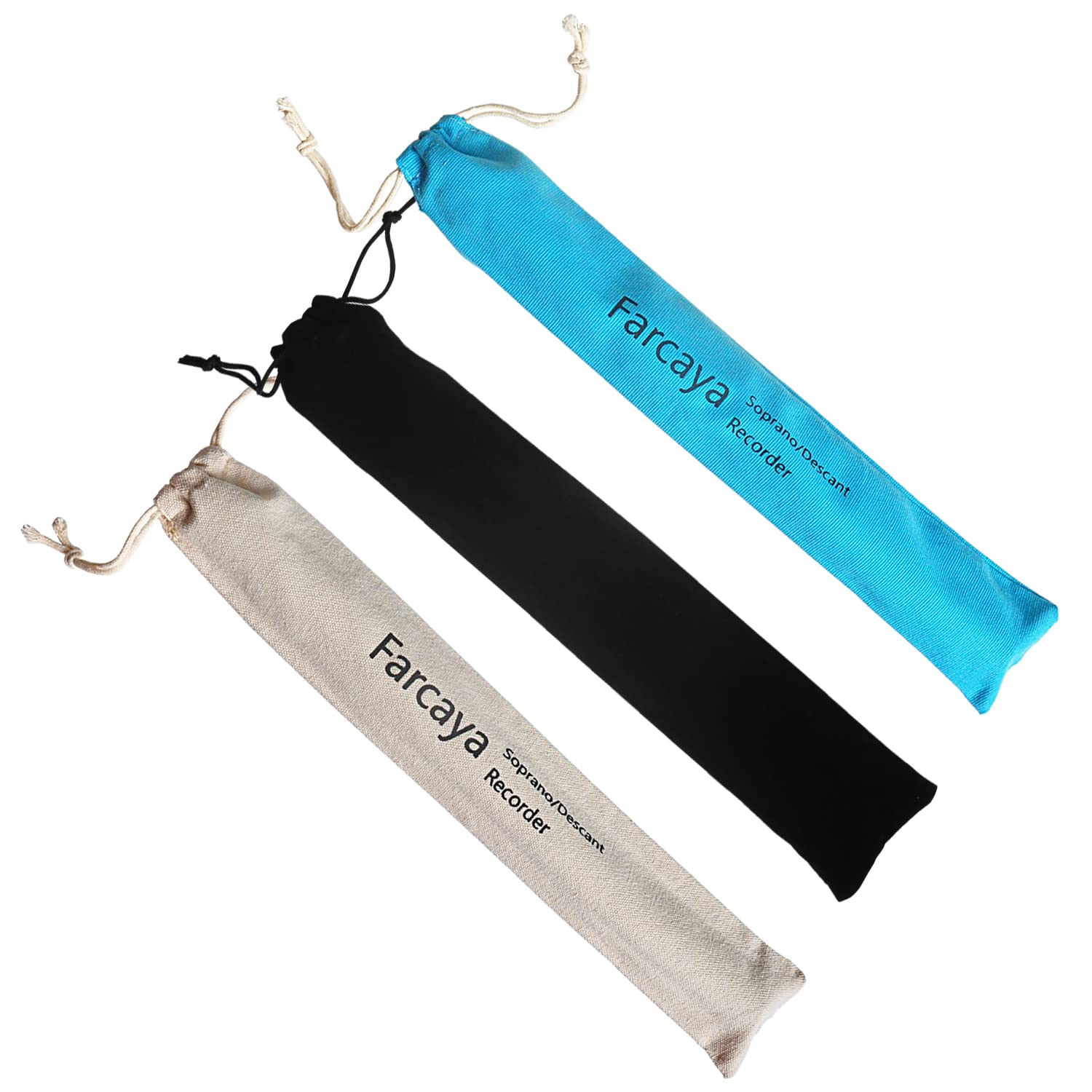 Farcaya Recorder Case Bag Only for Soprano Descant Instrument Flute Storage Pouch Cotton Velvet 3Pack (White+Blue+Black)