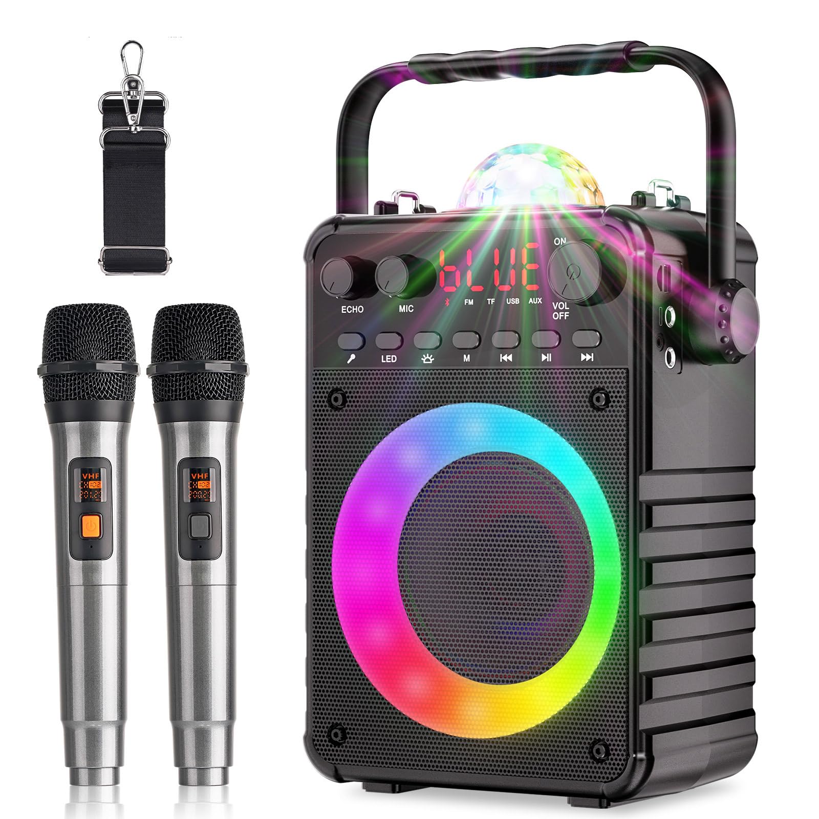 VerkTop Karaoke Machine, Portable Karaoke Systems for Adults & Kids Bluetooth Karaoke Speaker Machine with Disco Lights and Wire