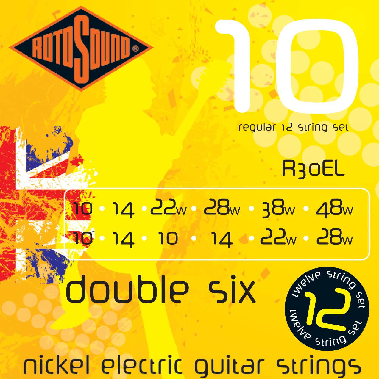 Rotosound R30El Nickel 12 String Electric Guitar Strings (10 14 10 14 22 28 10 14 22 28 38 48)