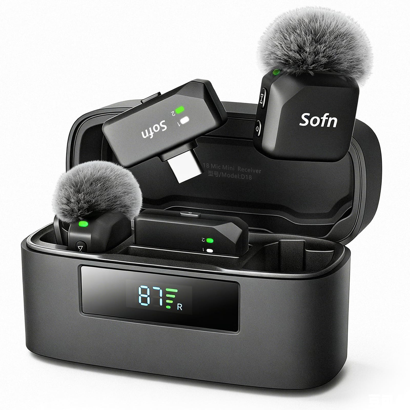 Sofn Wireless Lavalier Microphone for iPhone and Android(Lightning & USB-C),Lapel Mini Mic with 3-Level AI Noise Reduction,Wirel