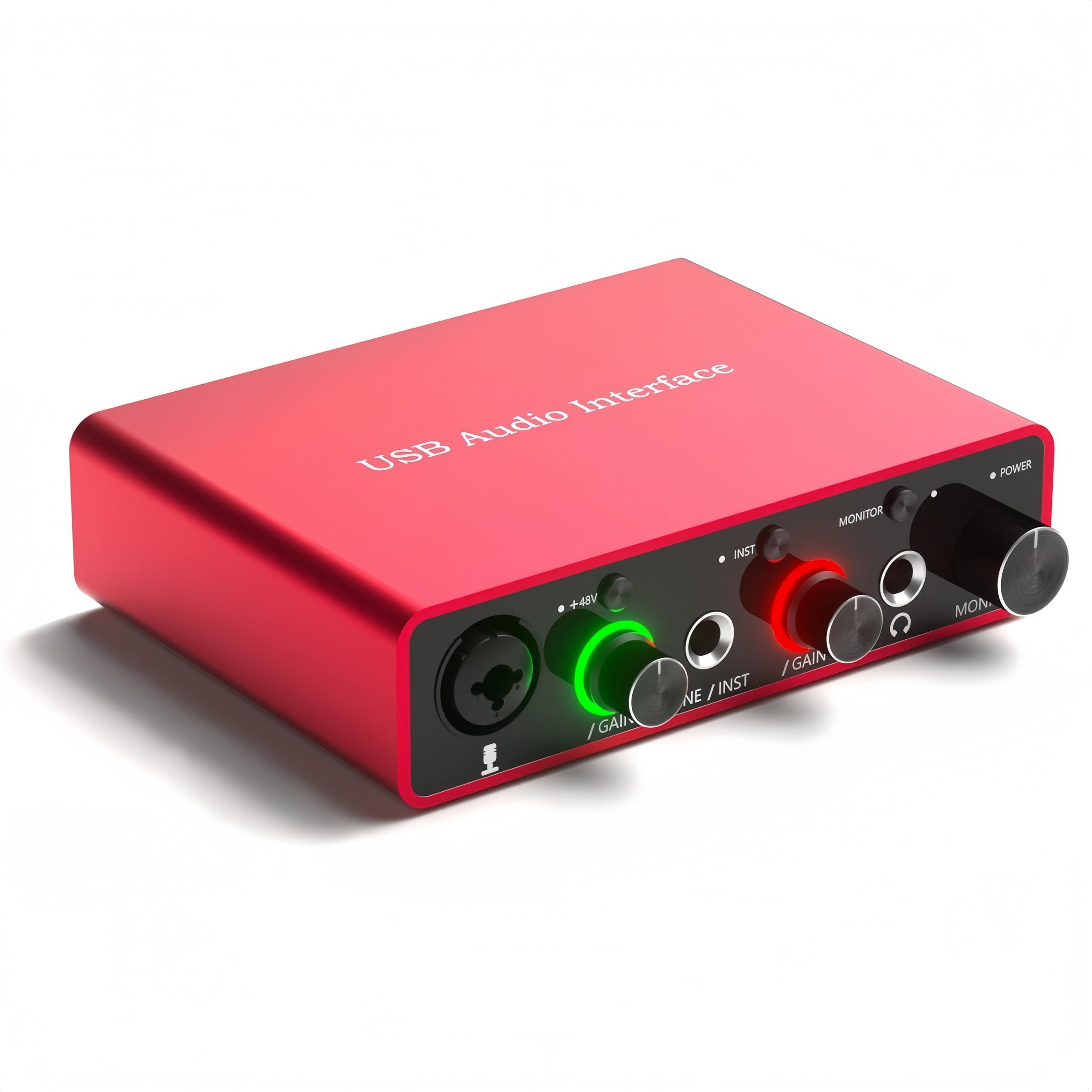 USB Audio Interface for PC, 48V Phantom Power Audio Interface for Computer Recording Music, Podcasting, and Streaming, 24-Bit/19