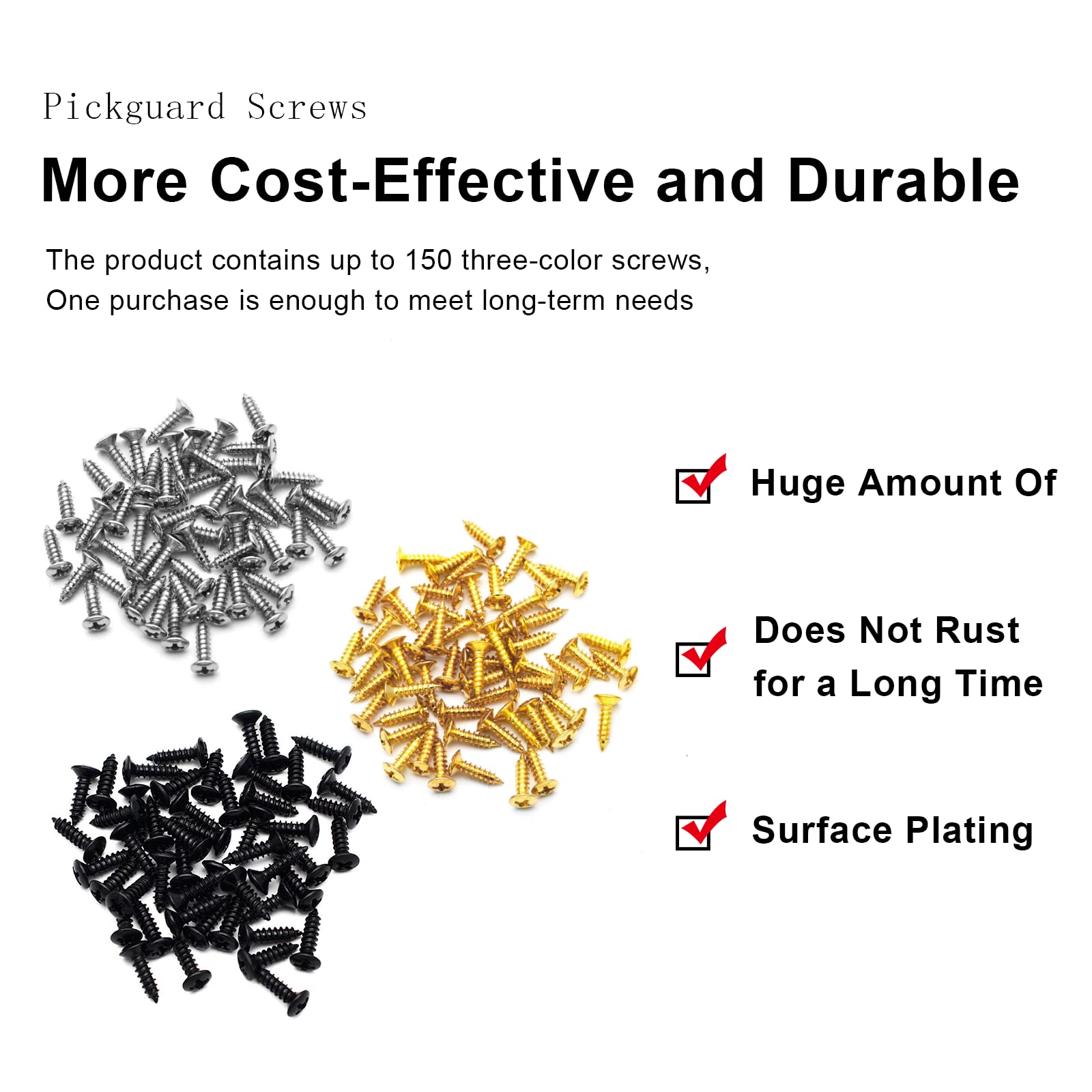 SAPHUE 3MM Screws Electric Guitar Bass Pickguard Screws Pick Guards150pcs Scratch Plate Mounting Screws Fender Strat ST Tele TL