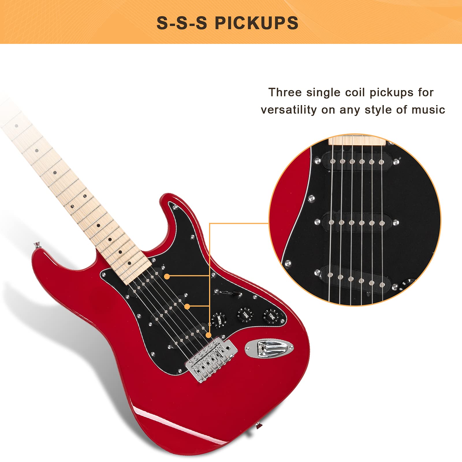 GLARRY 39'' Full Size Electric Guitar for Music Lover Beginner with 20W Amp and Accessories Pack Guitar Bag (Red)