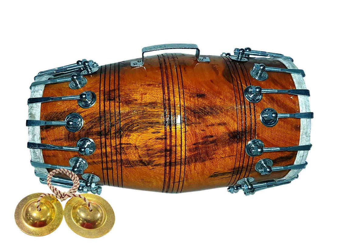 Gt Manufacture Professinal Mango Wood Double Nut & Bold Fitting Dholak With Manjira Free(Natural Orange)