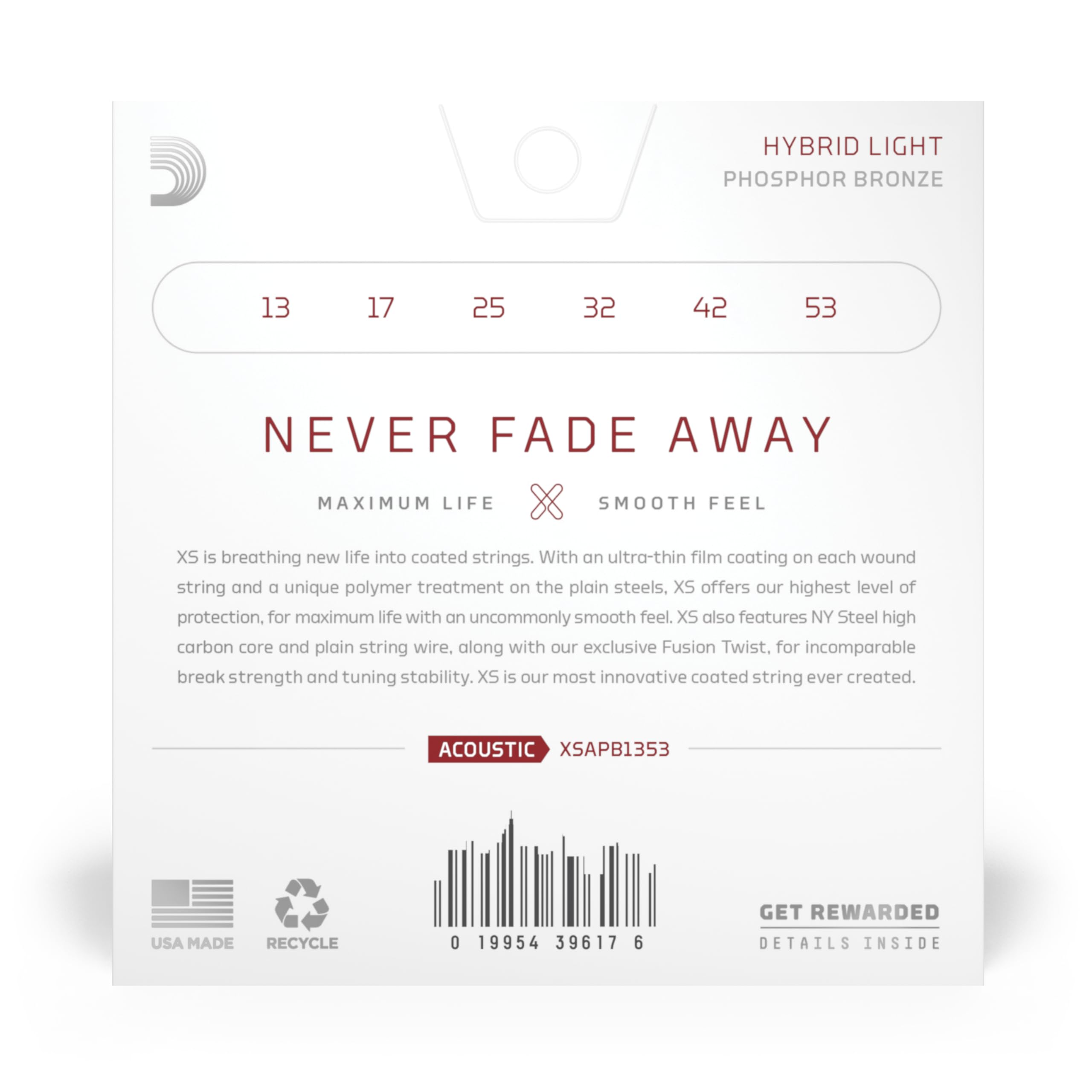 D'Addario Guitar Strings - XS Phosphor Bronze Coated Acoustic Guitar Strings - XSAPB1353 - Maximum Life with Smooth Feel & Excep