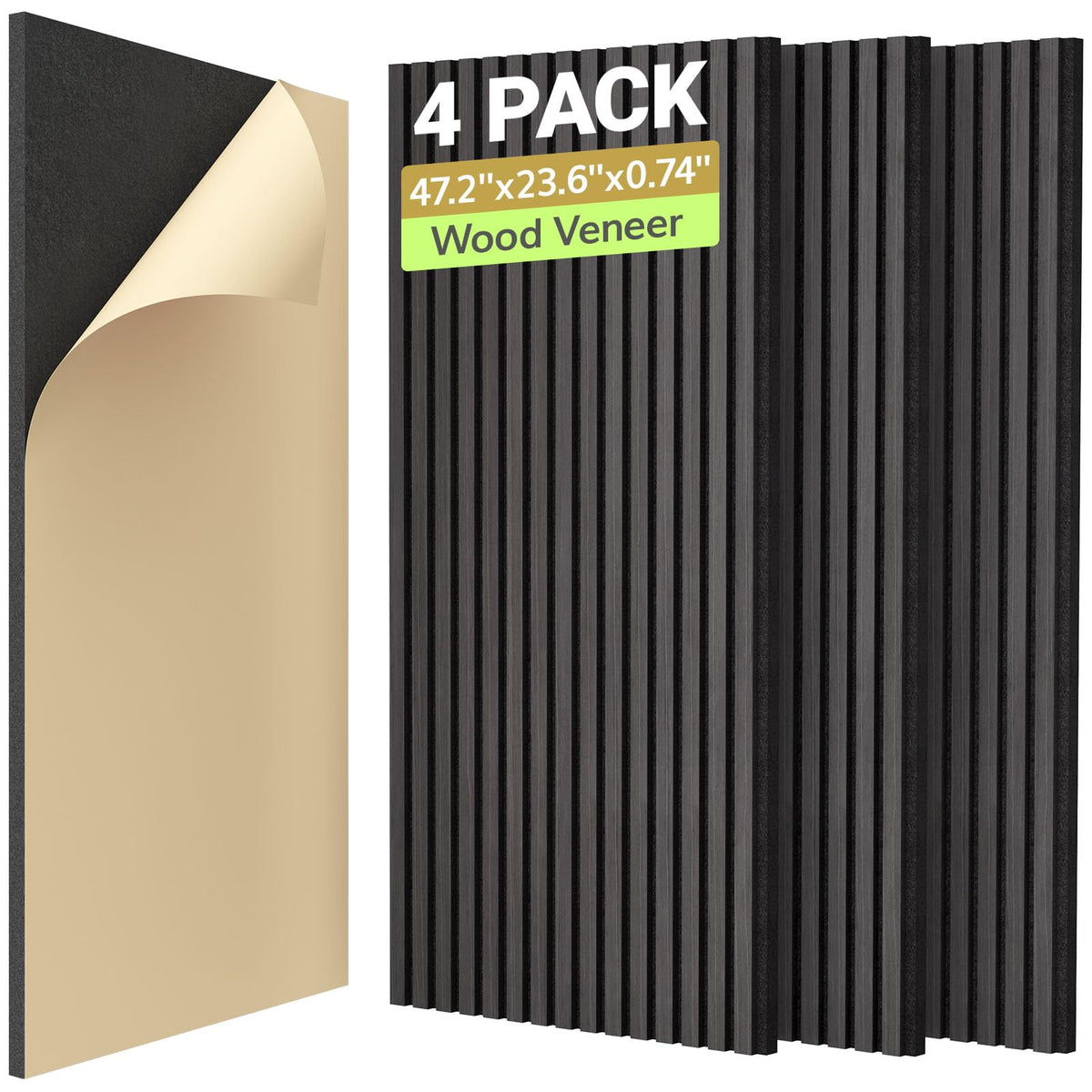 Tonor 4-Pack Acoustic Wood Veneer Wall Panels, 47.2    * 23.6    * 0.74    3D Self-Adhesive Panel, Dual Layer Soundproof Tiles F