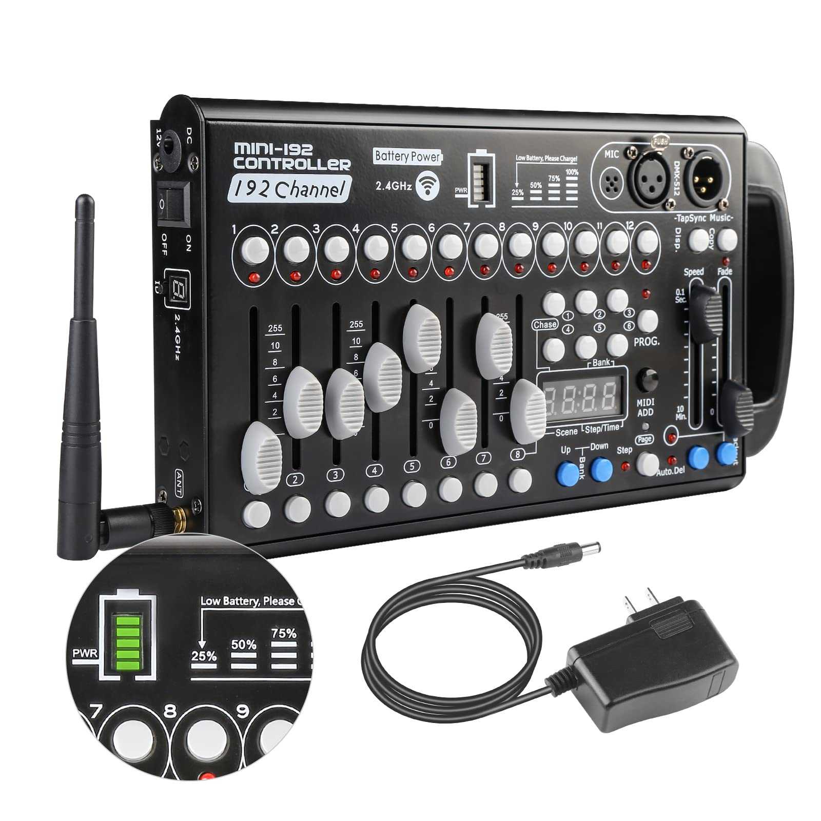 MAD OWL Built-in Battery Ultra-Thin Portable DMX512 Console 192CH programmable Stage Lighting Controller 240 Different Scenes fo