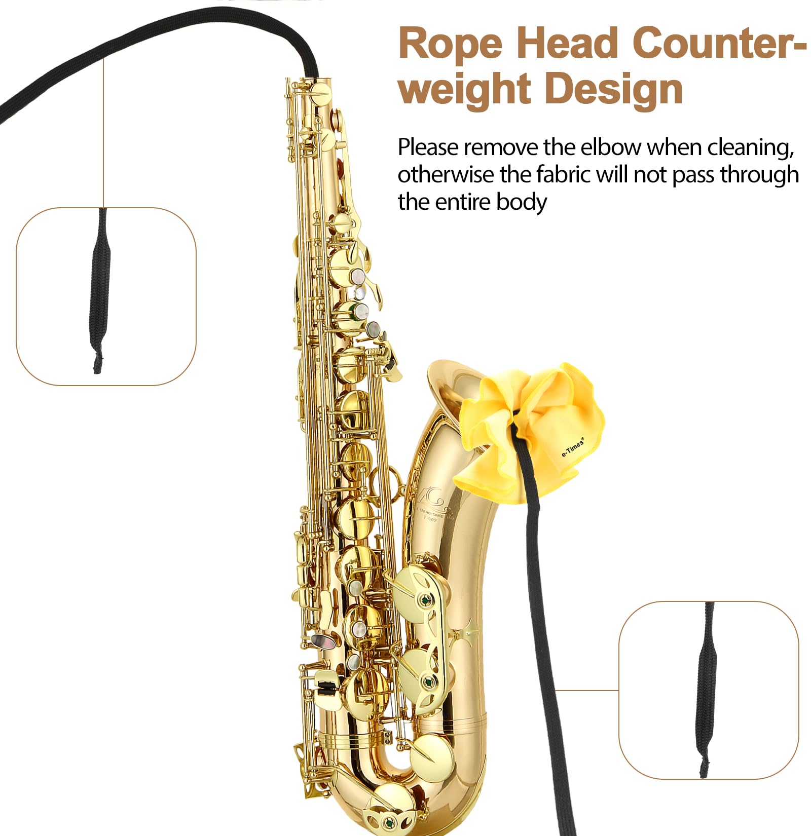 Saxophone Cleaning Cloth Kit, for Alto Tenor Soprano Sax and Other Wind & Woodwind Instruments, Including 1 * Cleaning Cloth and