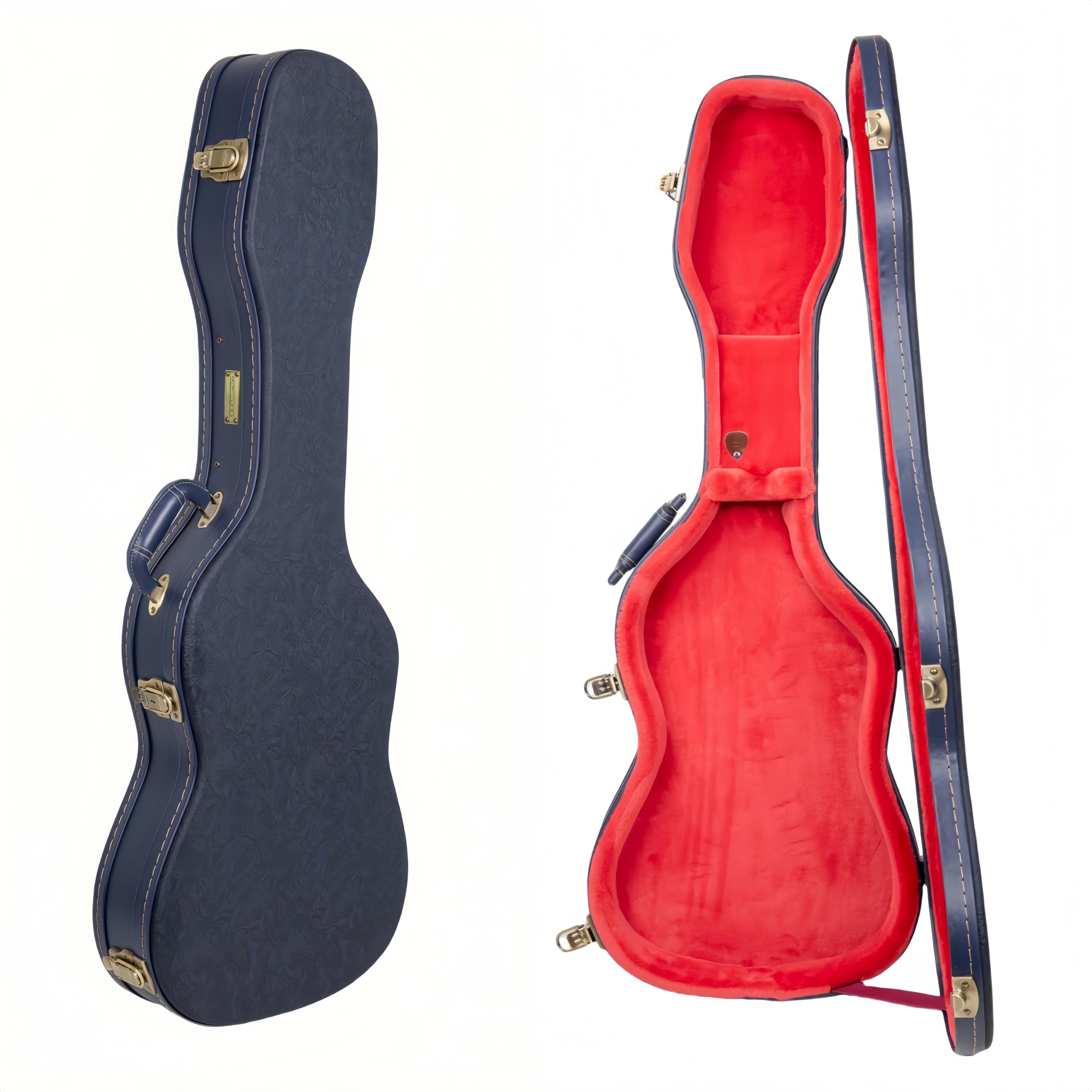 Crossrock Relief Series Electric Guitar Case For Telecaster & Stratocaster Style | Carved Ocean Blue Finish, Deep Scarlett Velve