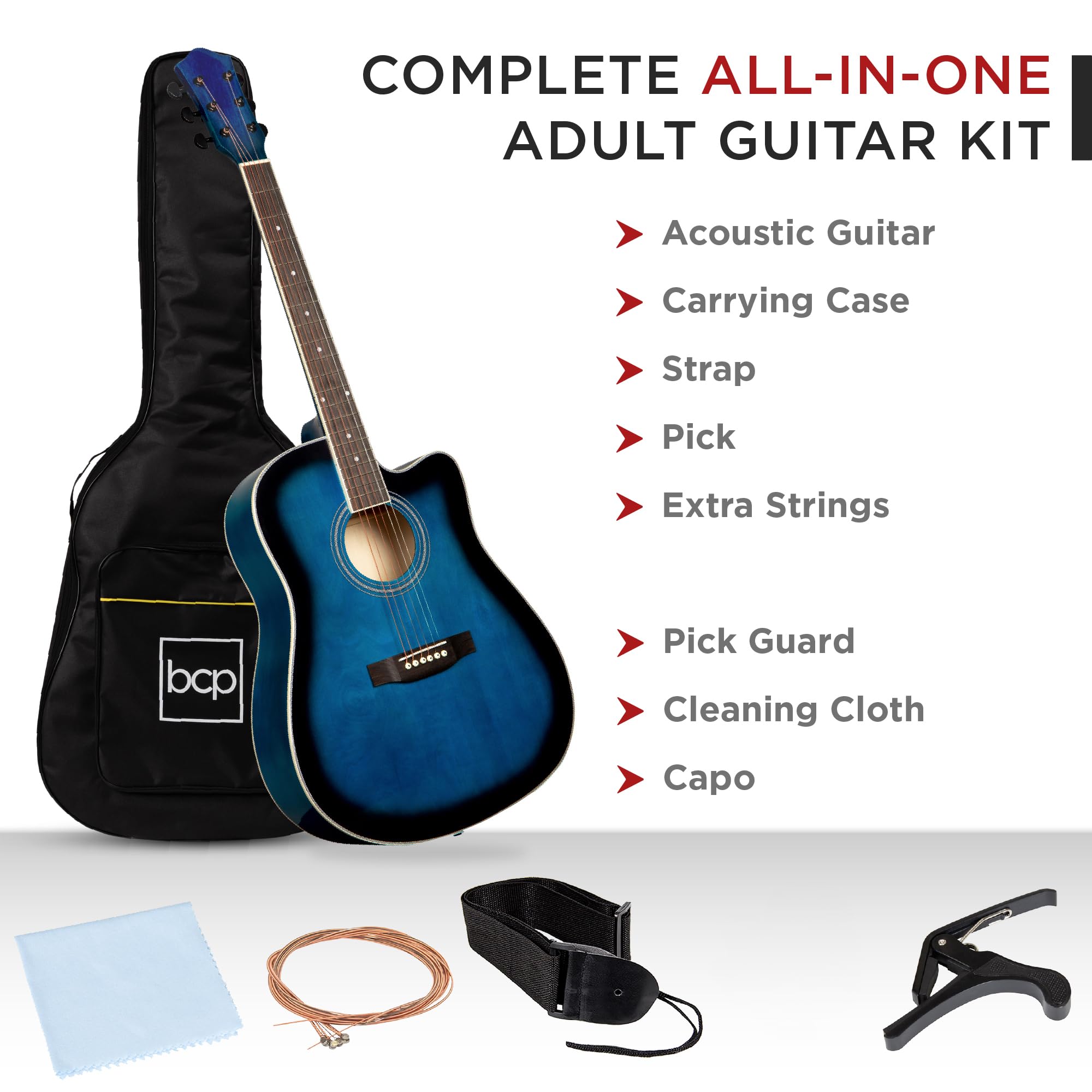 Best Choice Products 41in Beginner Acoustic Guitar Full Size All Wood Cutaway Guitar Starter Set Bundle with Case, Strap, Capo,