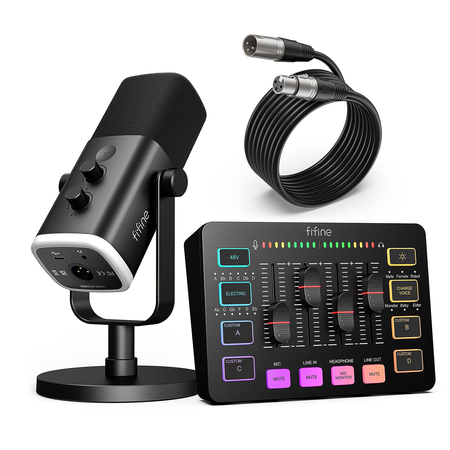 FIFINE Gaming Equipment Bundle, Dynamic XLR/USB Gaming Microphone Set with Streaming Audio Mixer for Podcast Recording Video Voc