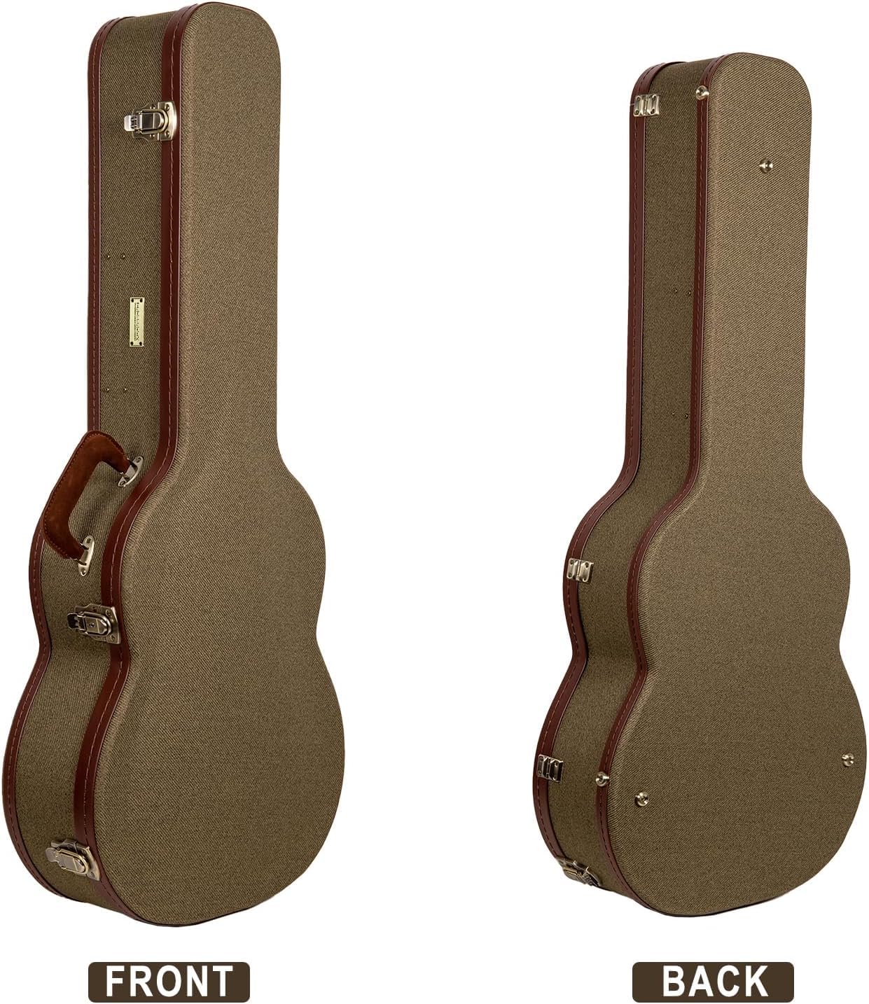 Crossrock Master Series OM Acoustic Guitar Case for Martin 000-14 Fret | Olive Green Eco Tweed Fabric, Re-Engineered Shell, Leat