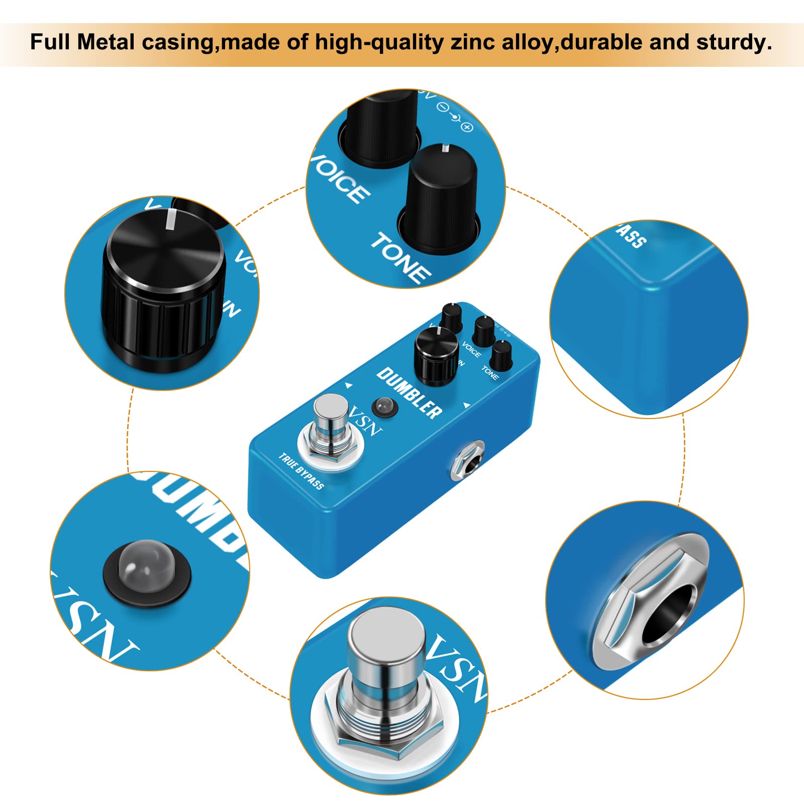 VSN Vintage Overdrive Pedal, Classic Overdrive Pedal Analog Overdrive Pedals For Electric Guitar Effect with a Voice dial For Mi