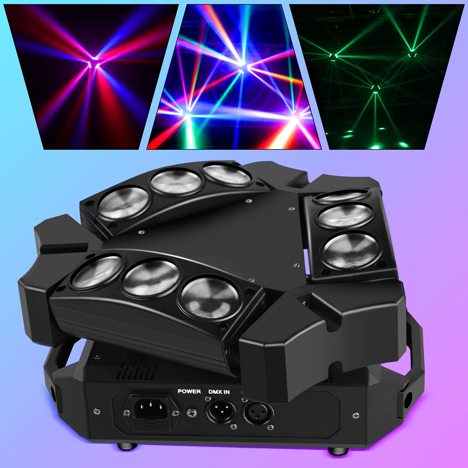 Spider Moving Head Lights, UKing DJ Lights 9 LEDs Heads X 10W RGB Stage Lighs 12/19 Channels DMX-512 and Sound Activated Great