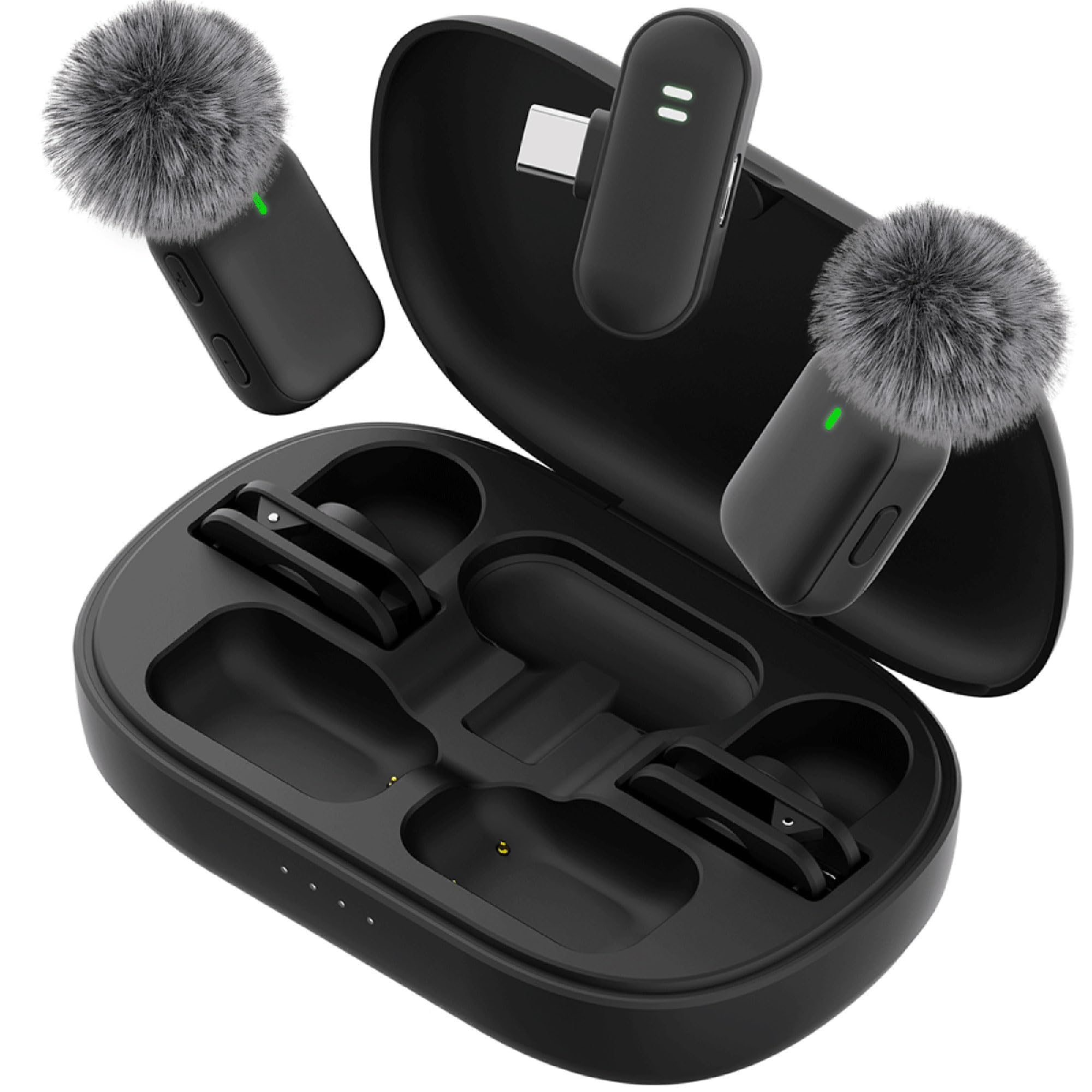 Wireless Lavalier Microphone, Clip-On Lapel Mic for iPhone Android with Noise Cancelling, Professional Mini Microphone for Recor